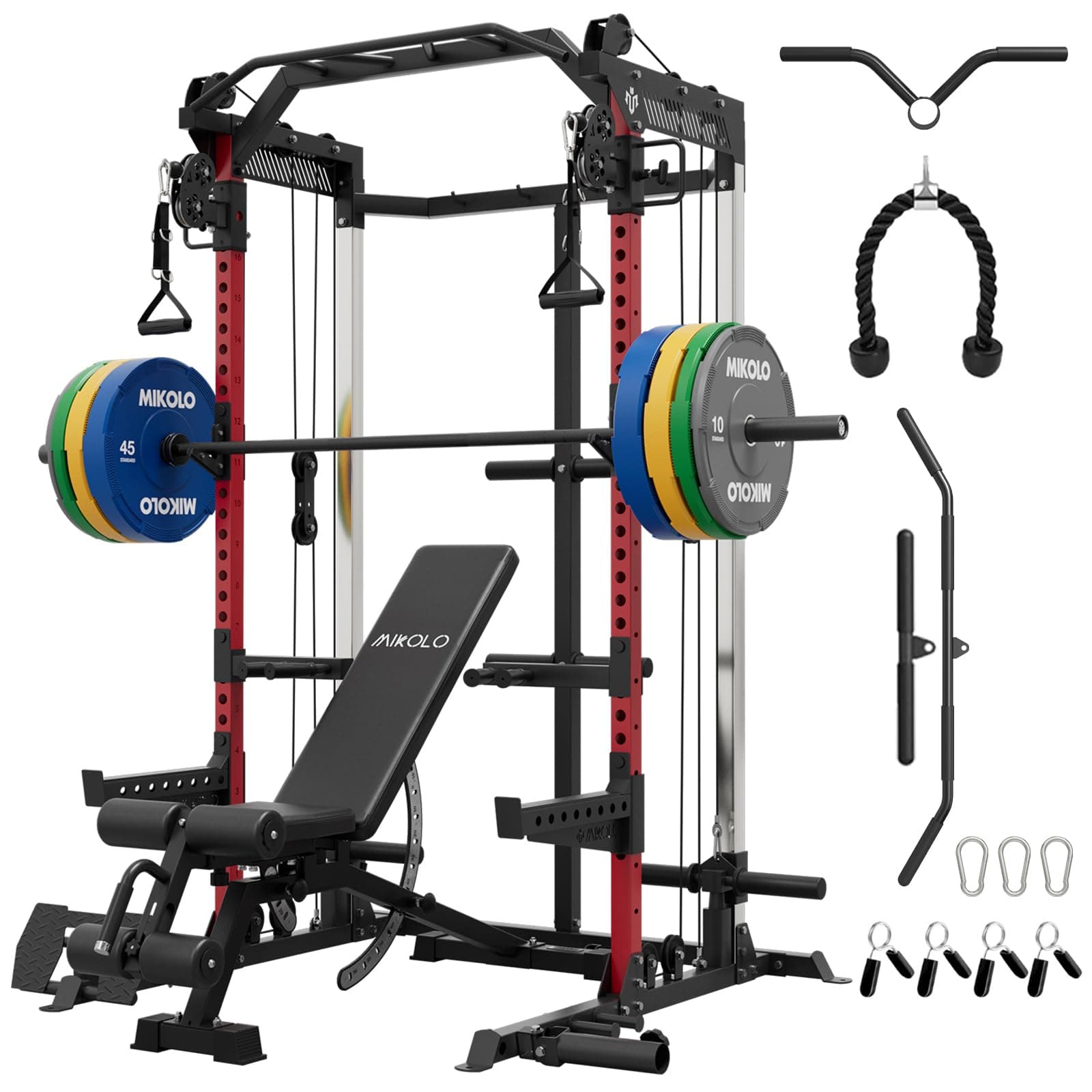 Power Cage, 2000LB Power Rack with Independent Dual Pulley System, Multi-Function Home Gym Workout Machine for Cable Crossover