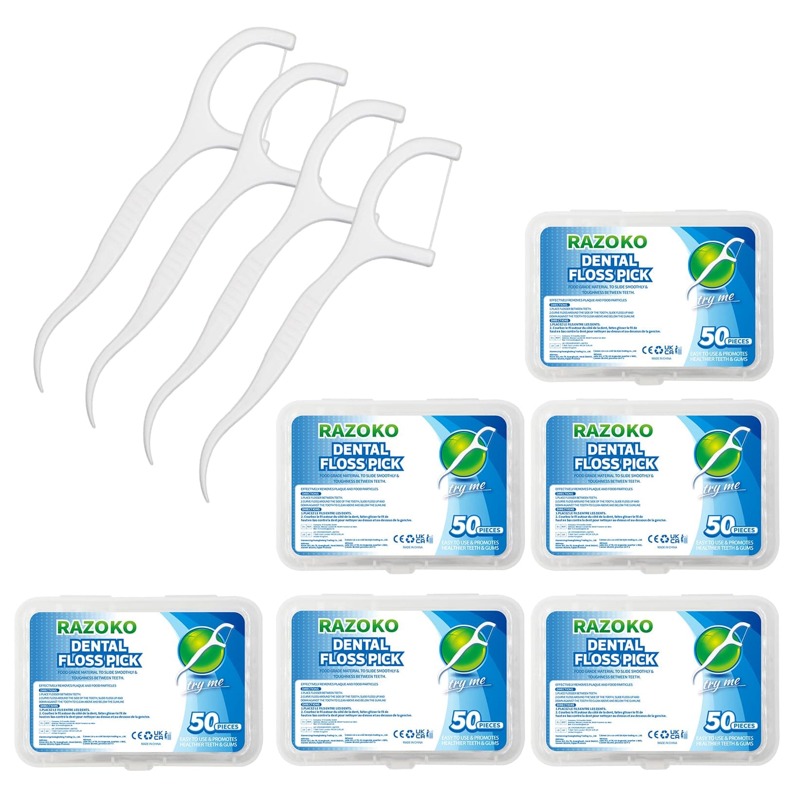 RAZOKO Dental Floss Picks, High-Pull Toothpicks Sticks Clean/Heathy Dentalpicks with Travel Case Perfect for Family,Hotel,Travel (300Pcs)