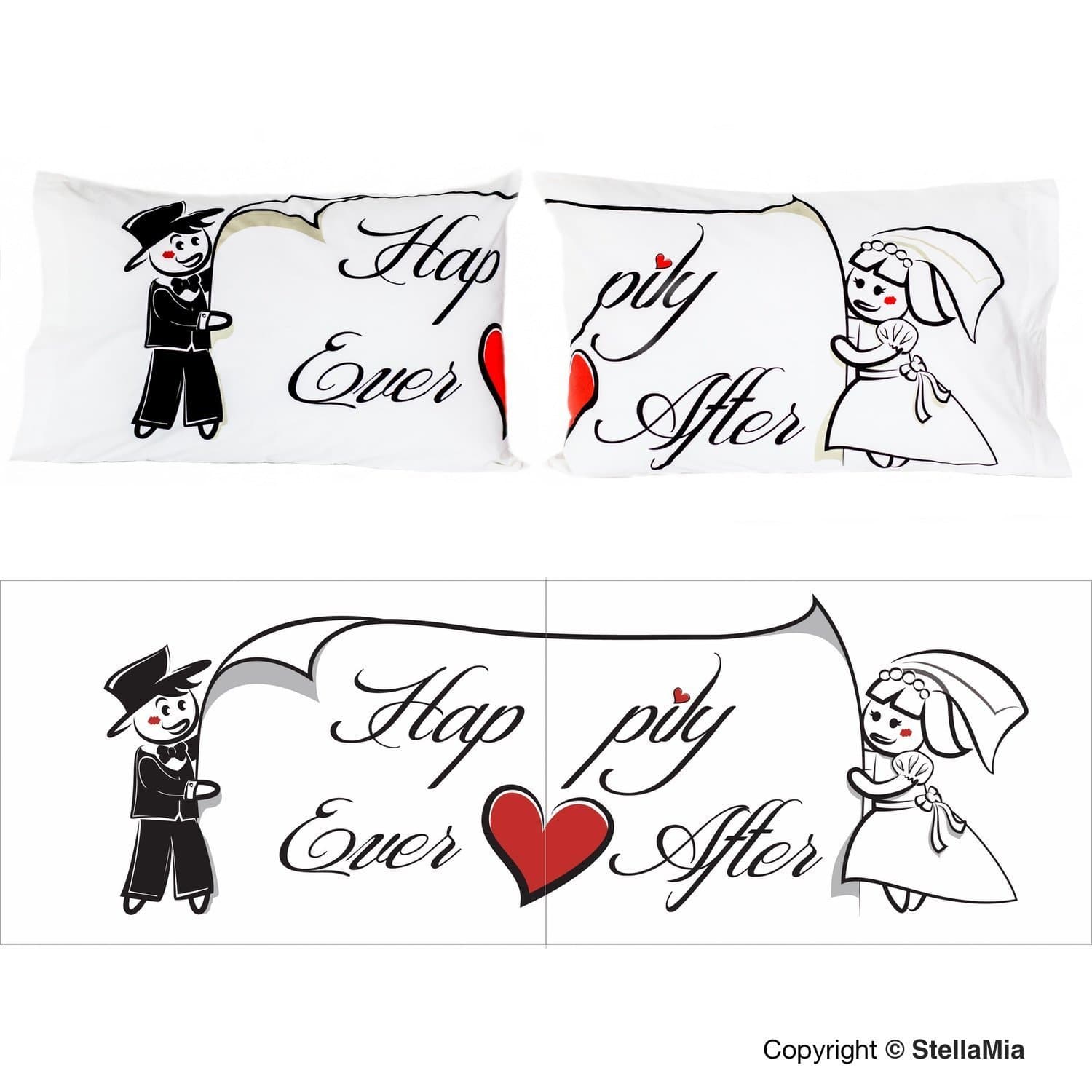 Happily Ever After His and Hers Pillowcases | Ideal Anniversary, Wedding, Engagement & Valentines Gift for Couples | Fits Standard & Queen Size Pillows | 2 Pillow Covers | 30 in. x 20 in.