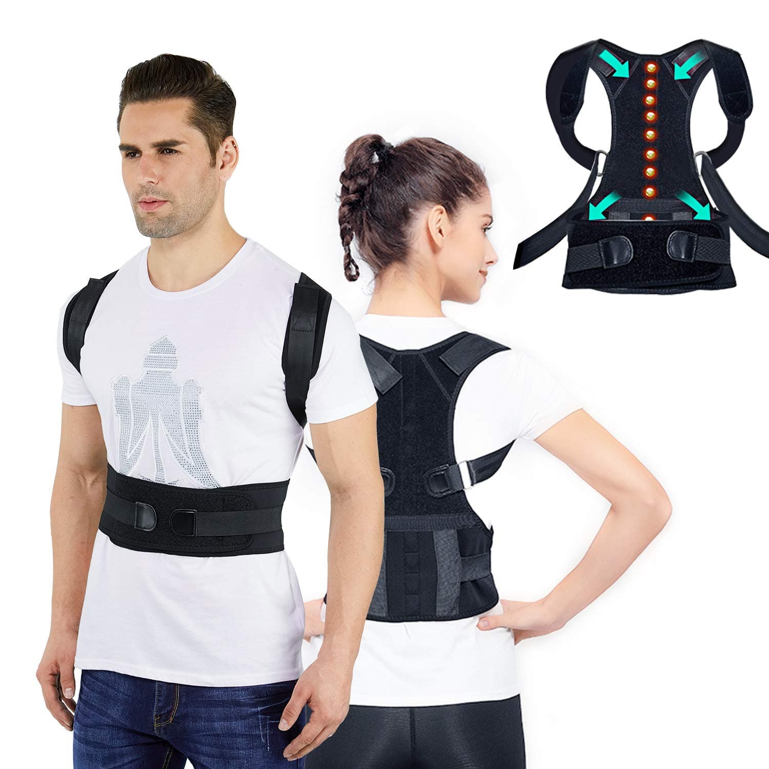 BAMOMBY Sports Posture Corrector Spinal Support, Physical Therapy Posture Brace for Men or Women - Back, Shoulder, and Neck Pain Relief - Spinal Cord Posture Support Black Medium