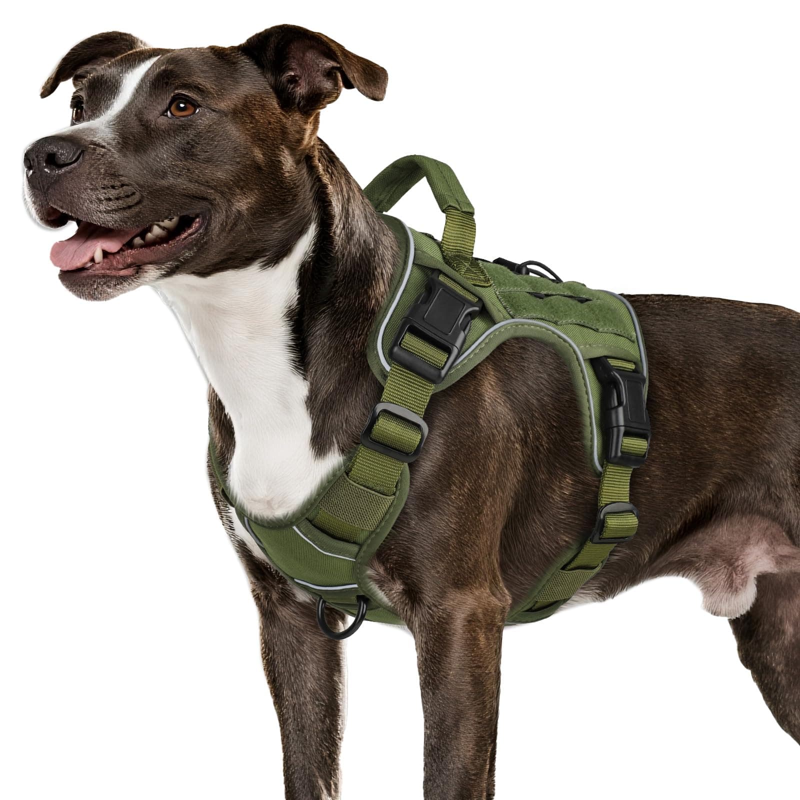Green Tactical Dog Harness for Medium Dogs, Heavy Duty No Pull Dog Harness with Handle, Adjustable Reflective Military K9 Pet Vest for Pitbull, Female, Male, Walking, Training, Hunting (M)