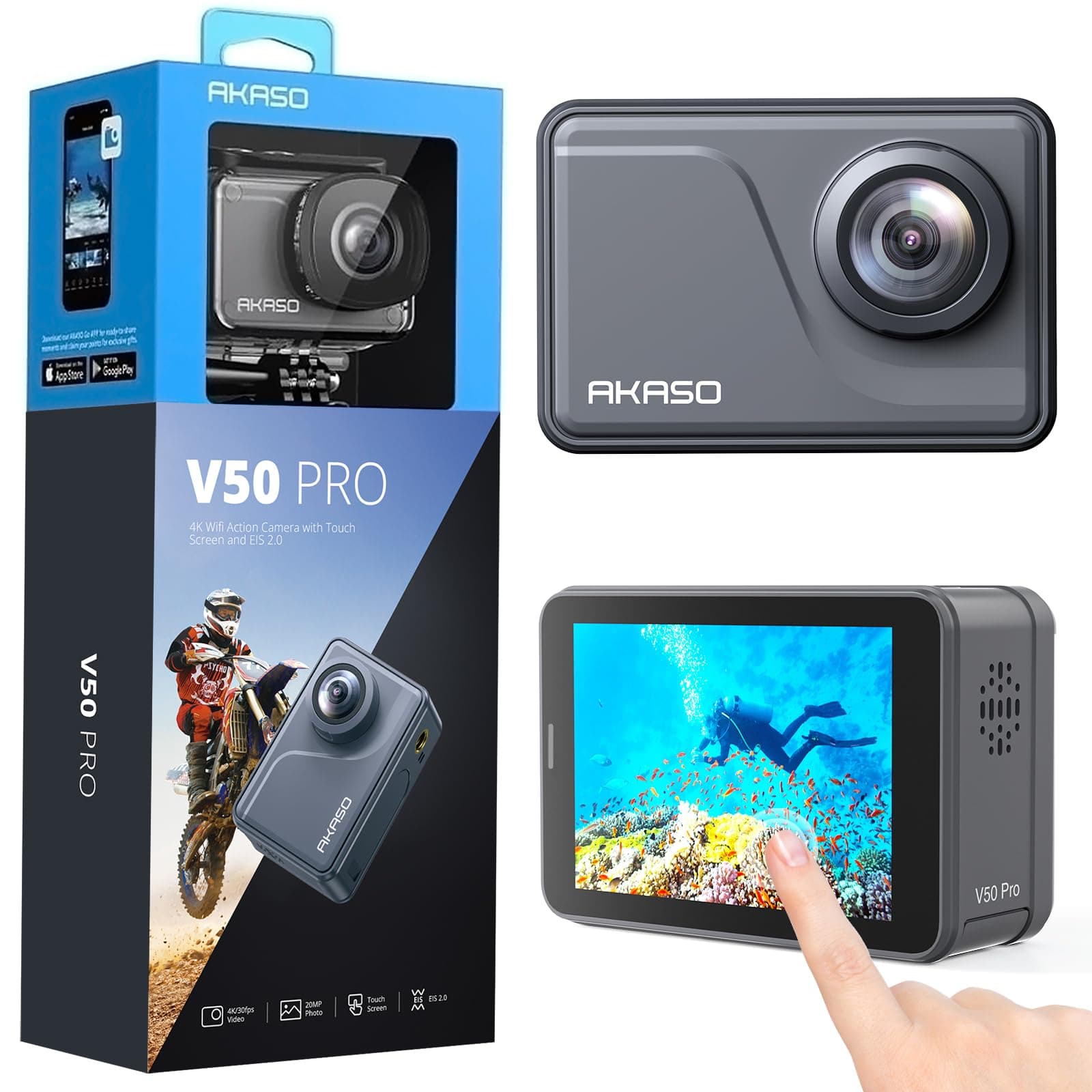 V50 Pro Native 4K30fps 20MP WiFi Action Camera with EIS Touch Screen 100 feet Waterproof Camera Web Camera Support External Mic Remote Control Sports Camera with Helmet Accessories Kit