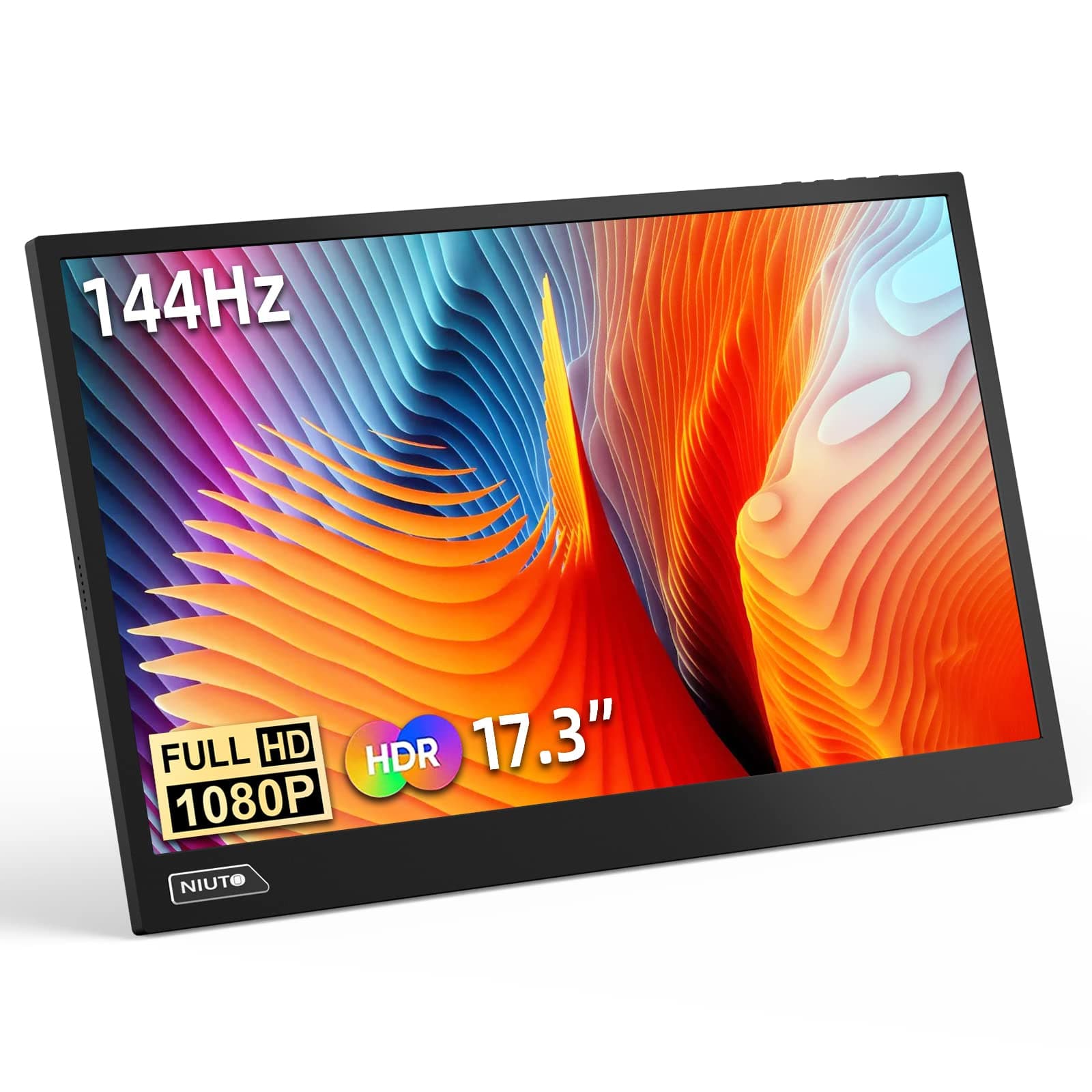 NIUTO Portable Monitor 144hz 17.3 100% sRGB FHD HDR IPS 1920x1080 VESA Ultra-Slim Screen Dual Speakers with Type-C Mini HDMI for Laptop Phone PC Switch ps5 Xbox MacBook Mac Mini