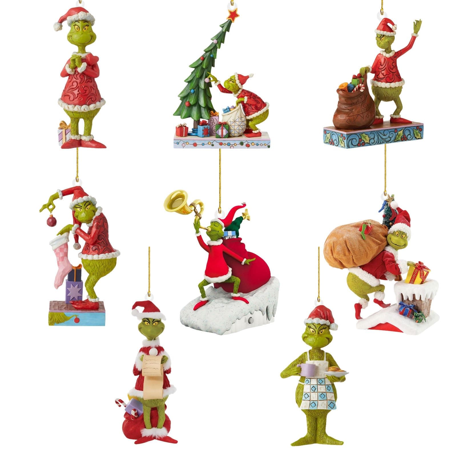 Set of 8 Grinchs Christmas Tree Decorations 2023, 2D Flat Grinchs Christmas Tree Ornaments, 9cm Cute Grinchs Christmas Decorations Tree Pendants Party Supplies Holiday Decor