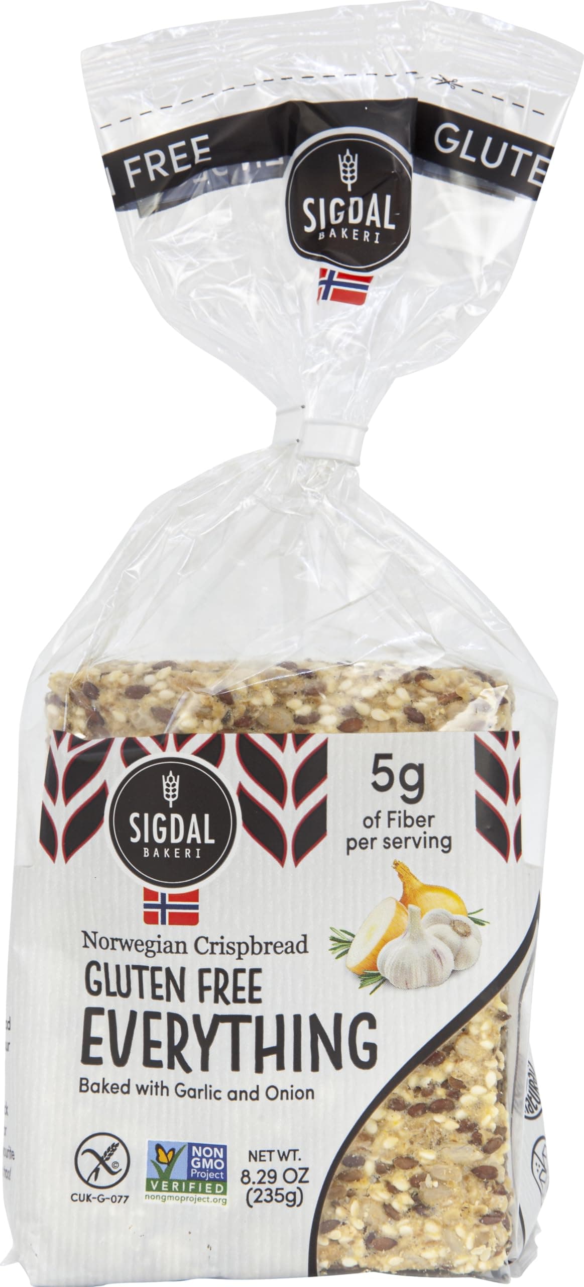 Sigdal Bakeri Gluten Free Everything Norwegian Crispbread | Baked with Garlic & Onion | Non GMO, Vegan, Sugar Free, High Fiber, Low Carbs, High Protein | 8.29 oz (235g) (Pack of 4)