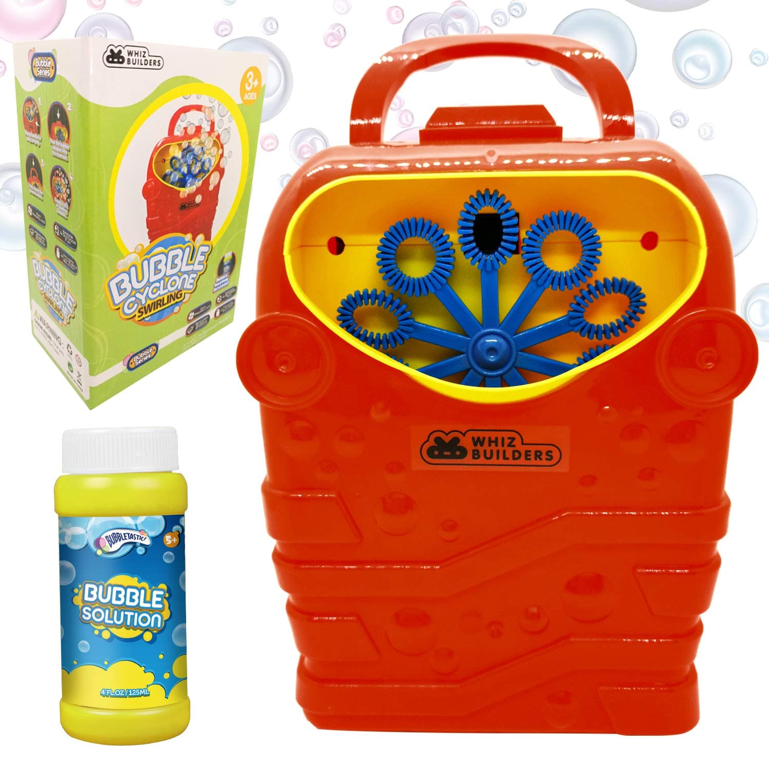 Bubble Machine for Kids, Backyard Toys, Toddler Outdoor Toys, with Solution Refill, BPA-Free Manual Bubble Toys, Hand-Operated Blower, Lightweight, No Battery Needed (Bubble Fish) (Red)