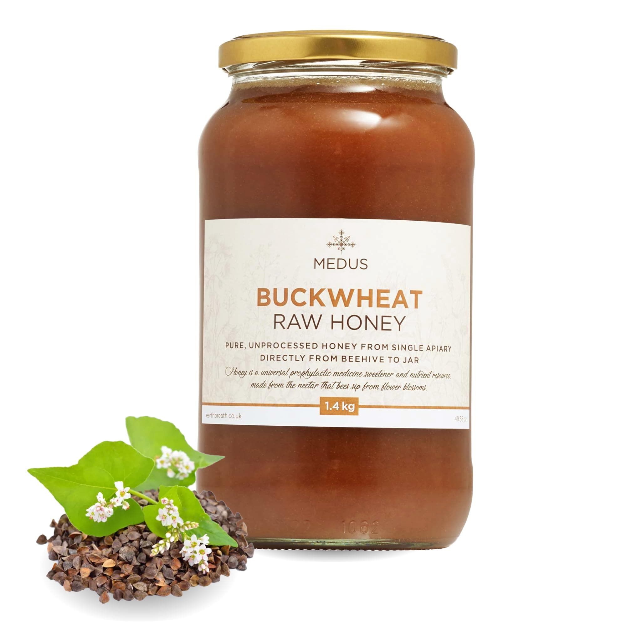 Buckwheat Raw Honey 1.4kg - Pure, Dark, Unpasteurised, Unfiltered and Natural Honey - Natural Healthy Sweetener for Cooking, Tea, Coffee, Milk, Juice, Hot and Cold Drinks