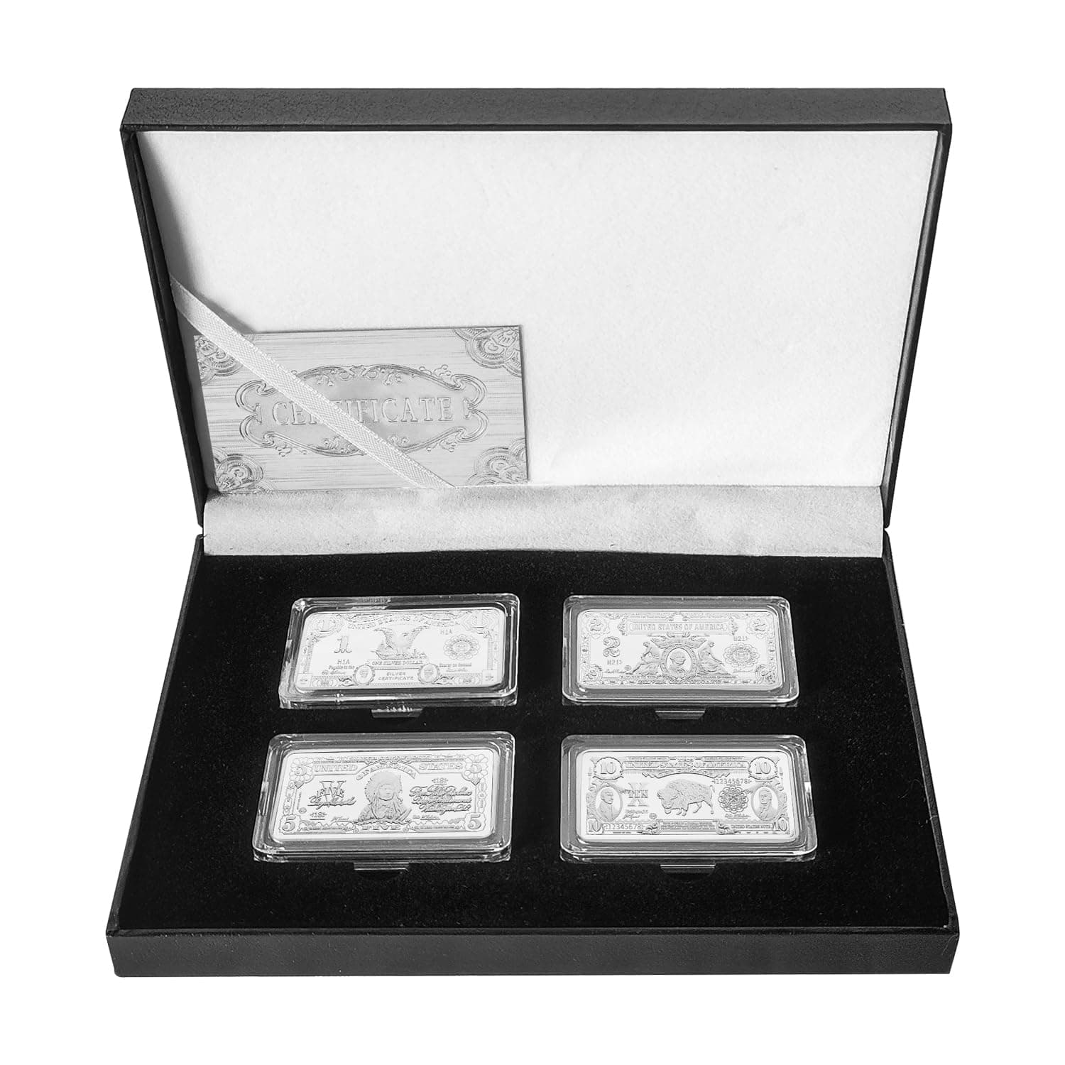 4pcs/lot US 1899-1901 Dollars Challenge Silver Plate Bar with Coin Holder America Collectables Coin Bullion Set Box (Silver)