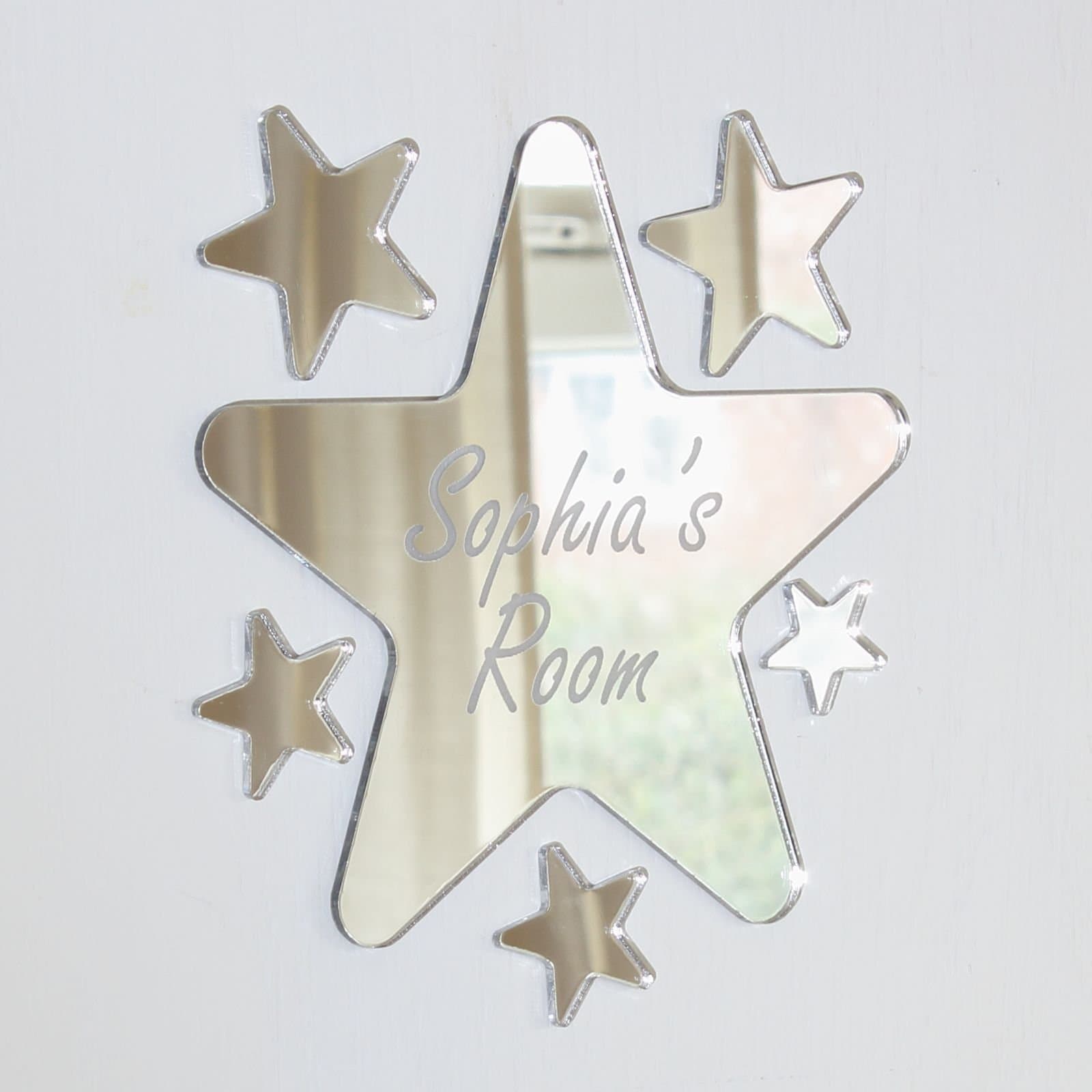 Laserables Rounded Star Mirror Set Personalised Door Name Plaque Boy Girls Bed Room Sign