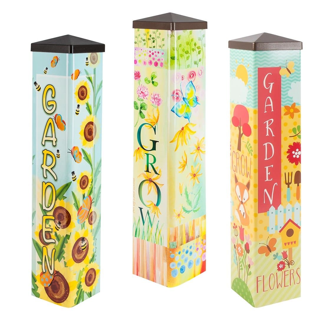 Set of 3 20"H x 4"x4" Garden Sign Posts Yard Decoration Fox Laila Sunflower