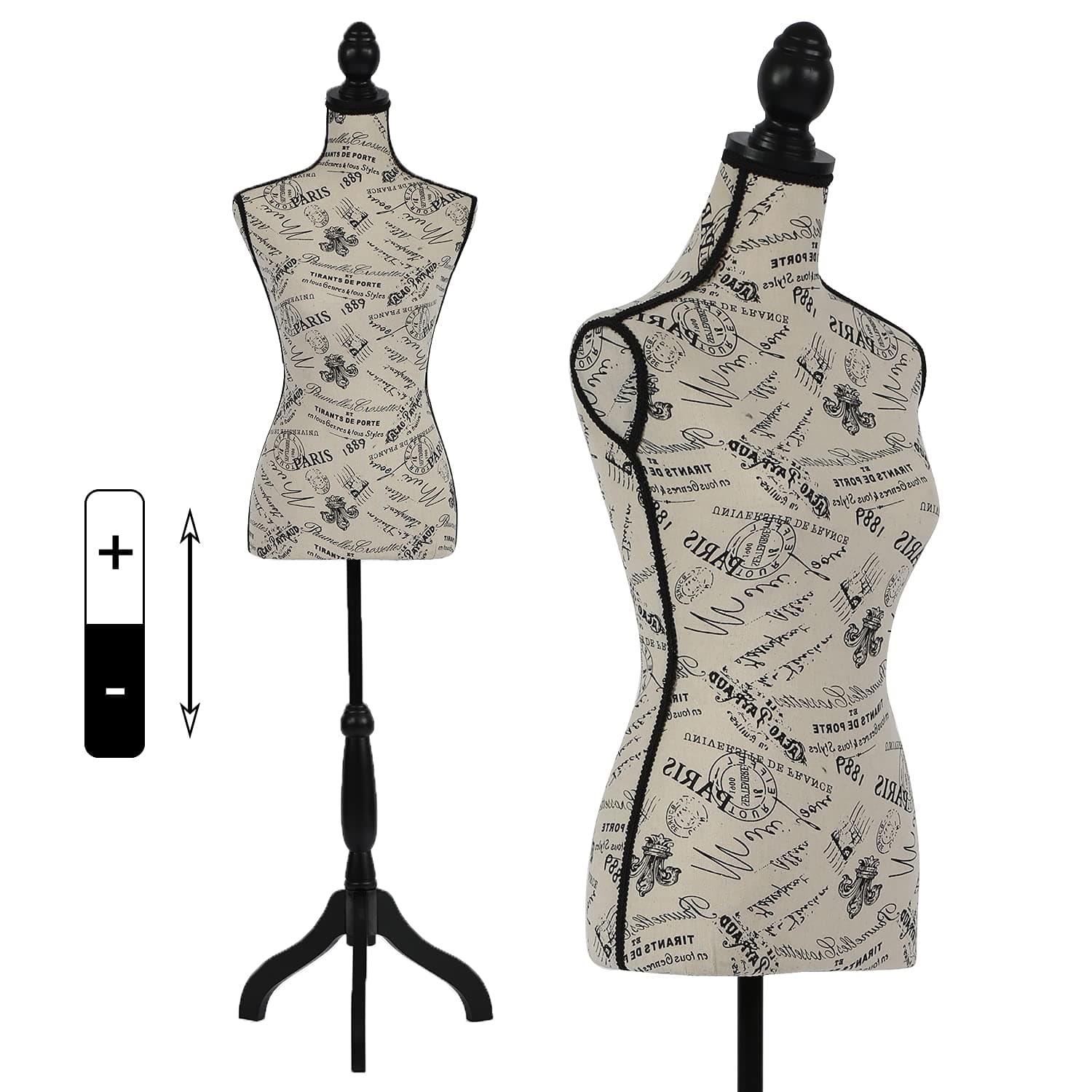 HCY Mannequin Torso Mannequin Stand Dress Form 60-67 Height Adjustable Maniquins Body Female, Displays Women for Sewing Wooden Tripod Base, Foam Body(Letter Pattern), 15.75 x 25.6 x 67