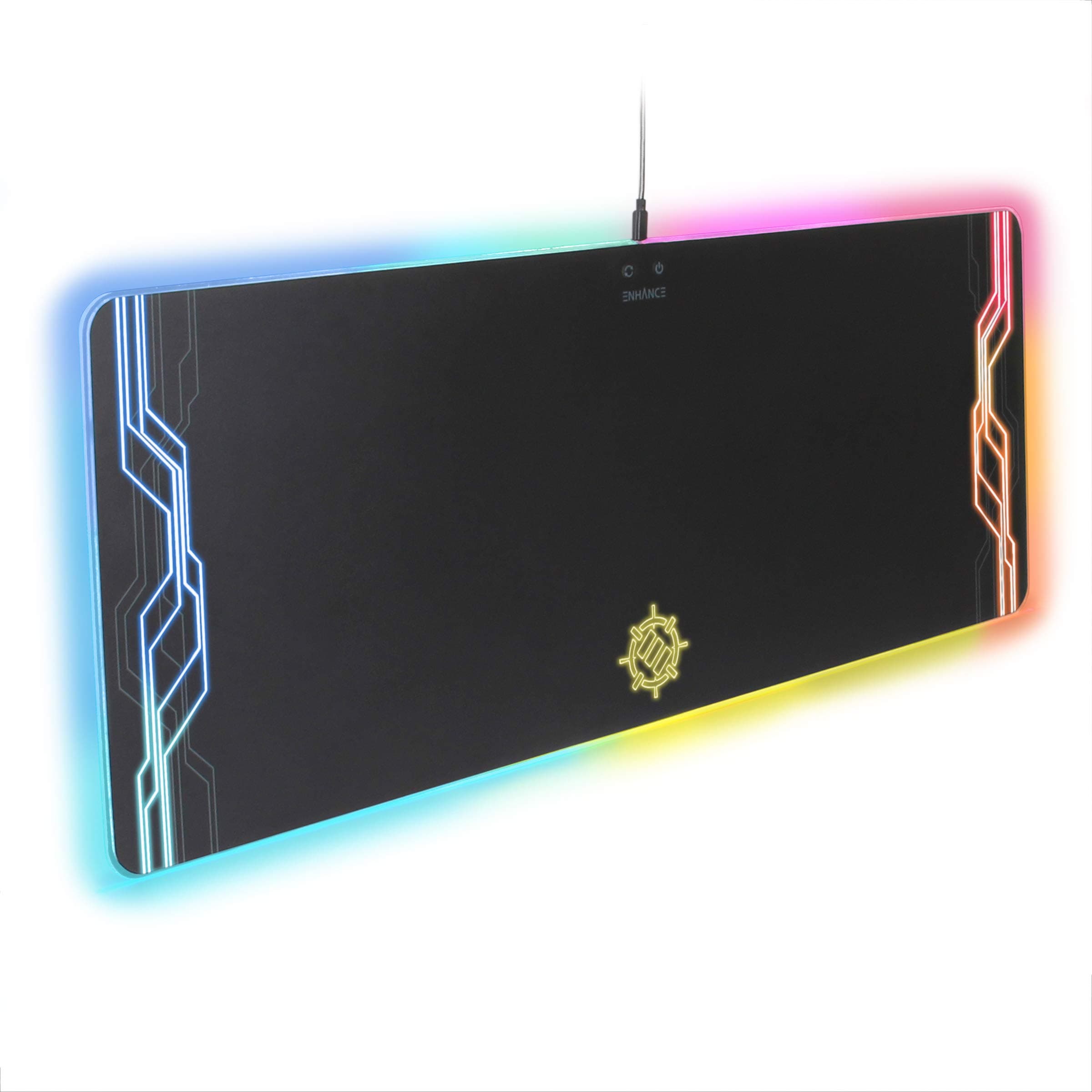 ENHANCE Extra Large LED Gaming Mouse Pad - Hard XXL Desk Mat with 7 RGB Color Modes, High Speed Tracking Surface, Recessed Lighting Controls and Transparent Decals - Extended Pad (75 x 29 cm)