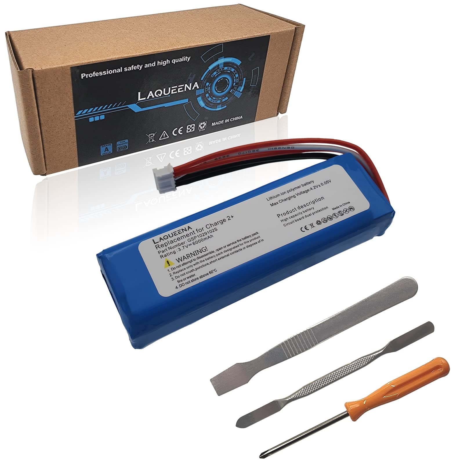 GSP1029102S 6000mAh Battery Compatible with JBL Charge 2+,Charge 2 Plus Waterproof Bluetooth Speaker with Tools Battery Part NO Charge2+ GSP1029102 MLP912995-2P 3.7V