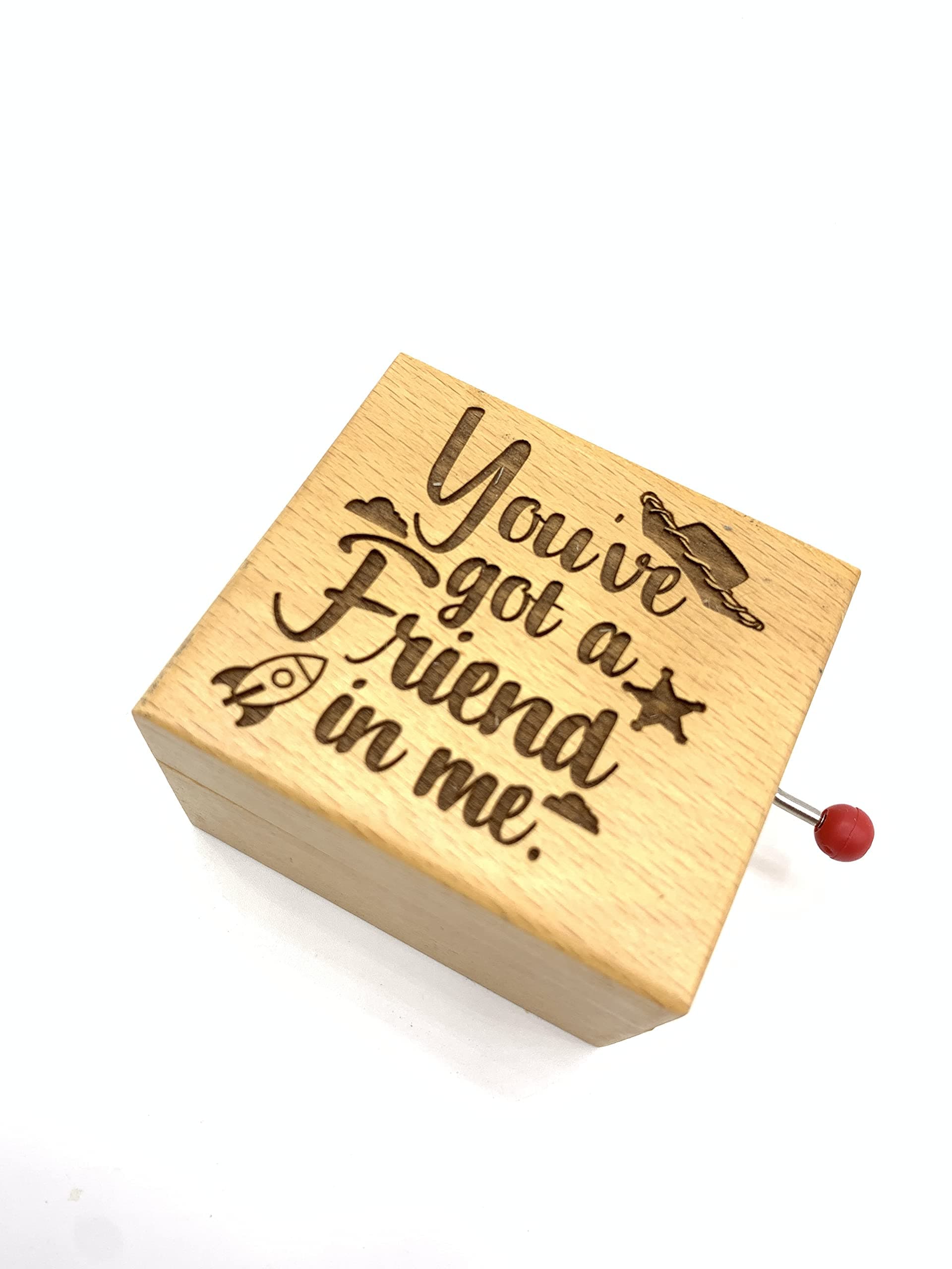 Handmade Engraved Wooden Music Box – Hand-Cranked Beech Wood Keepsake | Choose Your Melody | Sentimental Gift for Anniversary, Birthday, Wedding & Special Occasions (You've got a friend in me)