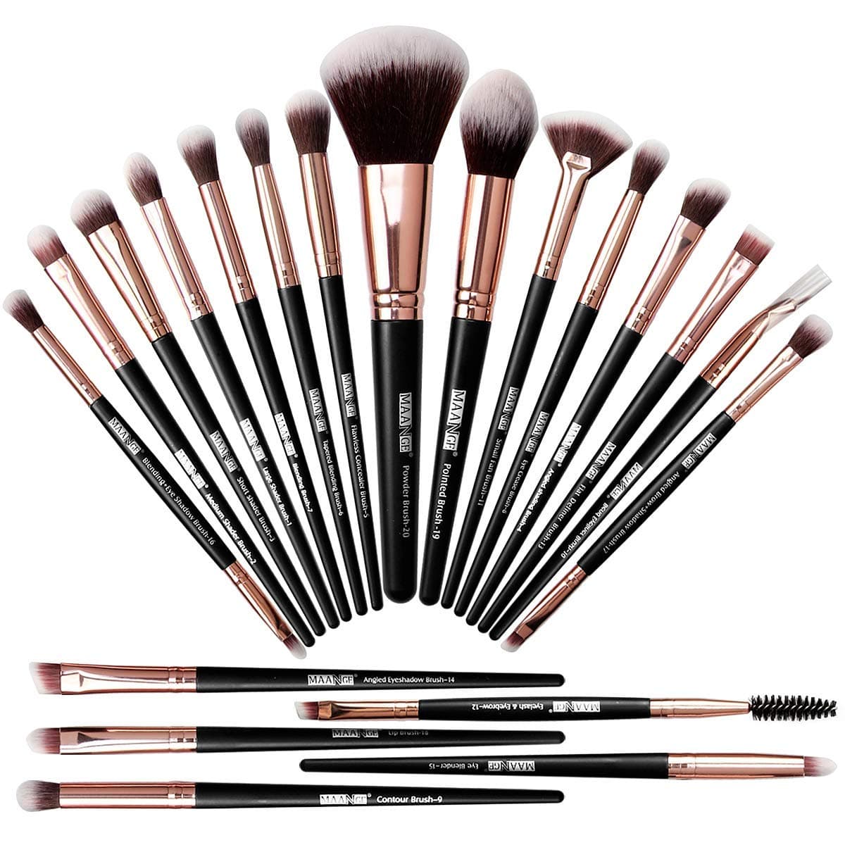 Professional Makeup Brush Set 20 Pcs Foundation Eyeshadow Blush Brush Kabuki Blending Concealers Face Powder Eye Make Up Brushes Set Kit (Black)