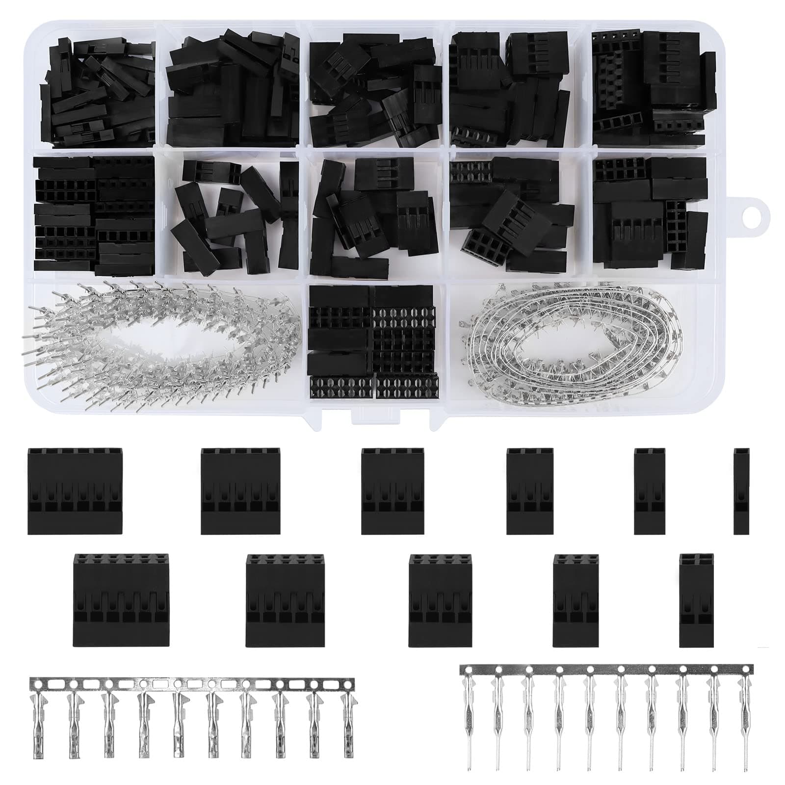 QLOUNI 620Pcs 2.54mm Pitch JST SM 1 2 3 4 5 6 Pin Housing Connector Dupont Male Female Crimp Pins Adaptor Assortment Kit