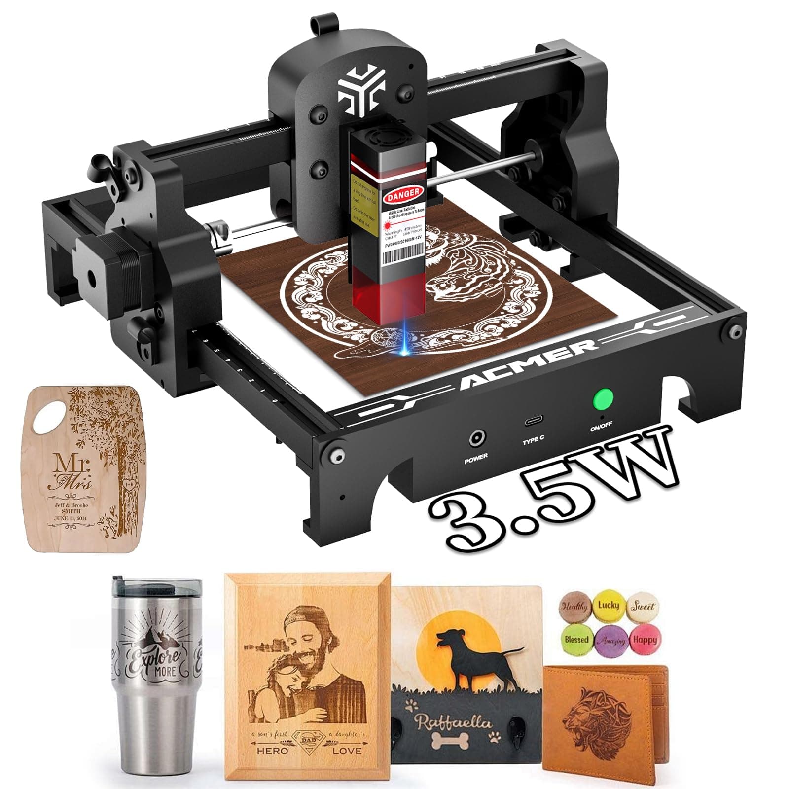 ACMER Laser Engraver S1 Portable Laser Cutter and Engraver CNC Machine for DIY,Wood,Metal,Acrylic,Leather,etc. (S1 3.5W)