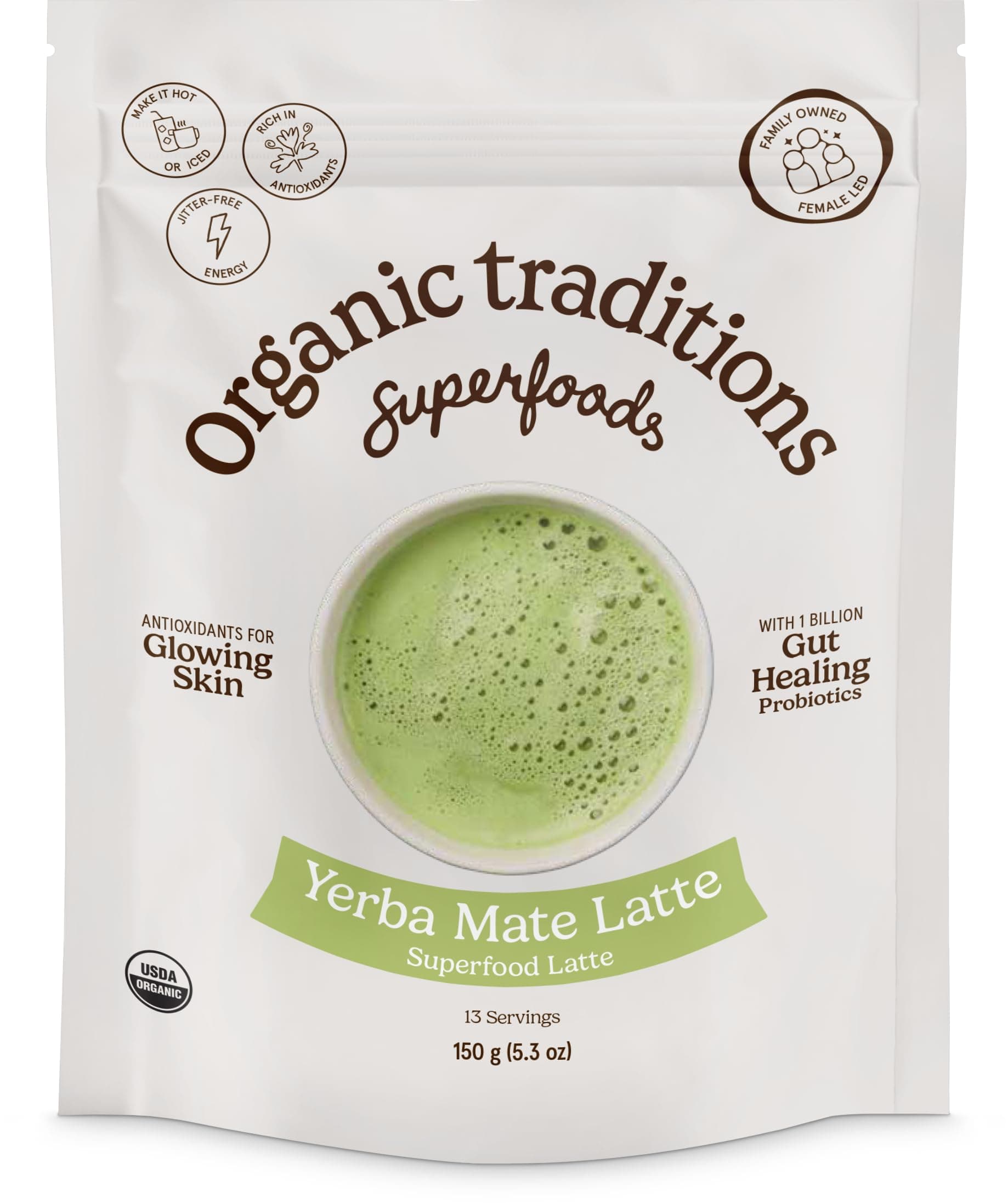 Organic Traditions Organic Yerba Mate Mint Matcha Latte | Instant Dairy Free Superfood Latte | 150g/5.3oz Bag