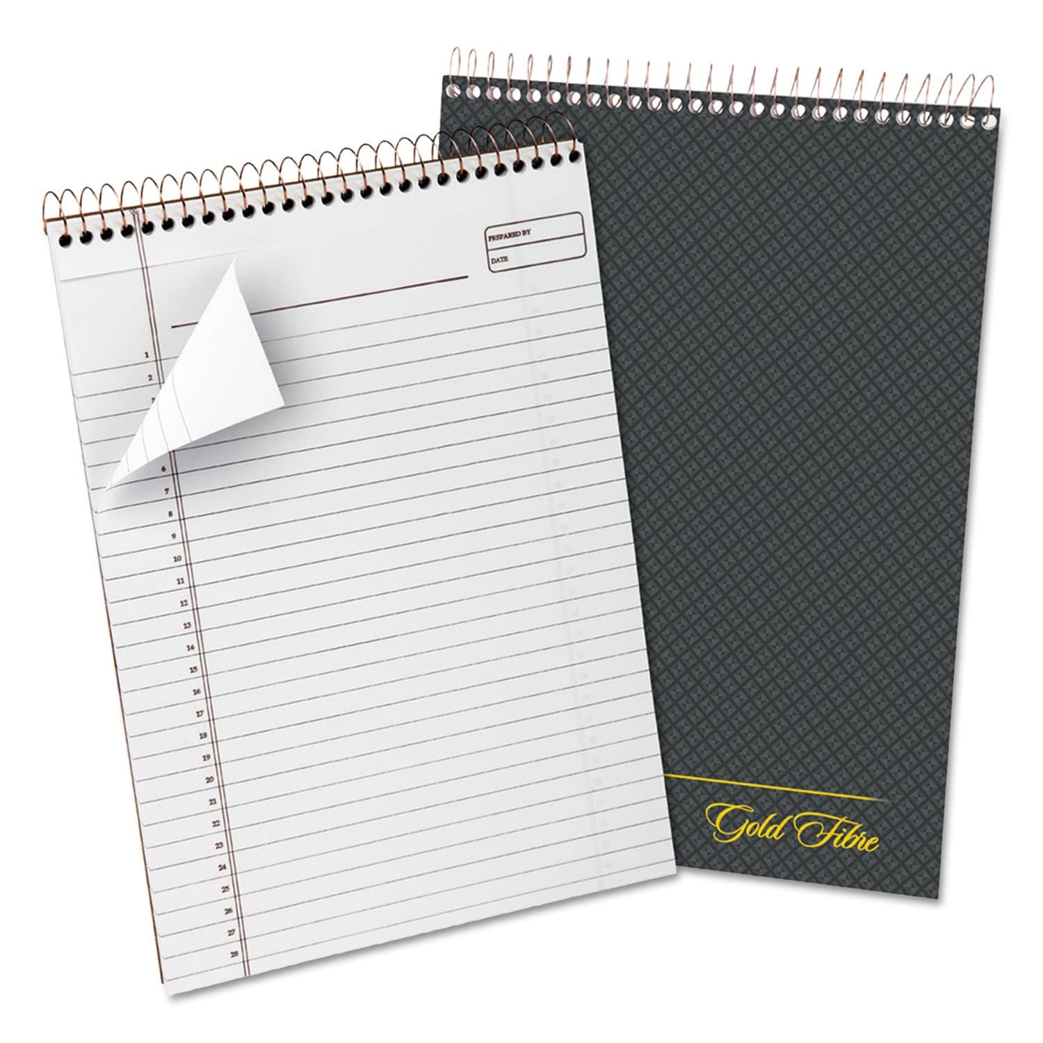 20-813R Gold Fibre , Wirebound Pad, Size 8-1/2x11-3/4, Legal Ruling With Numbered Spaces, Name & Date