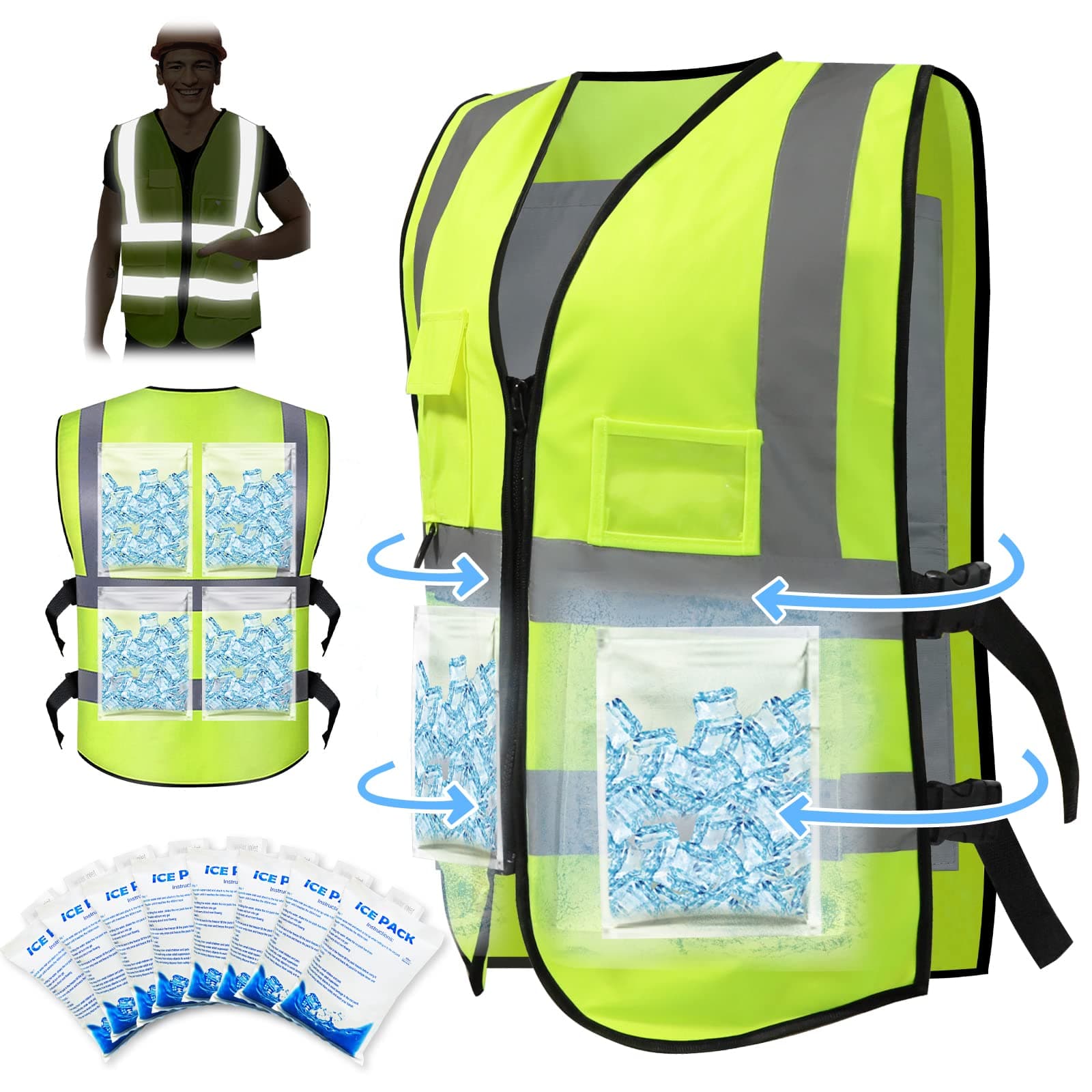 Cooling Ice Vest with 20pcs Ice Pack - Cooling Vest with Adjustable Strap Cool Vest with Pockets