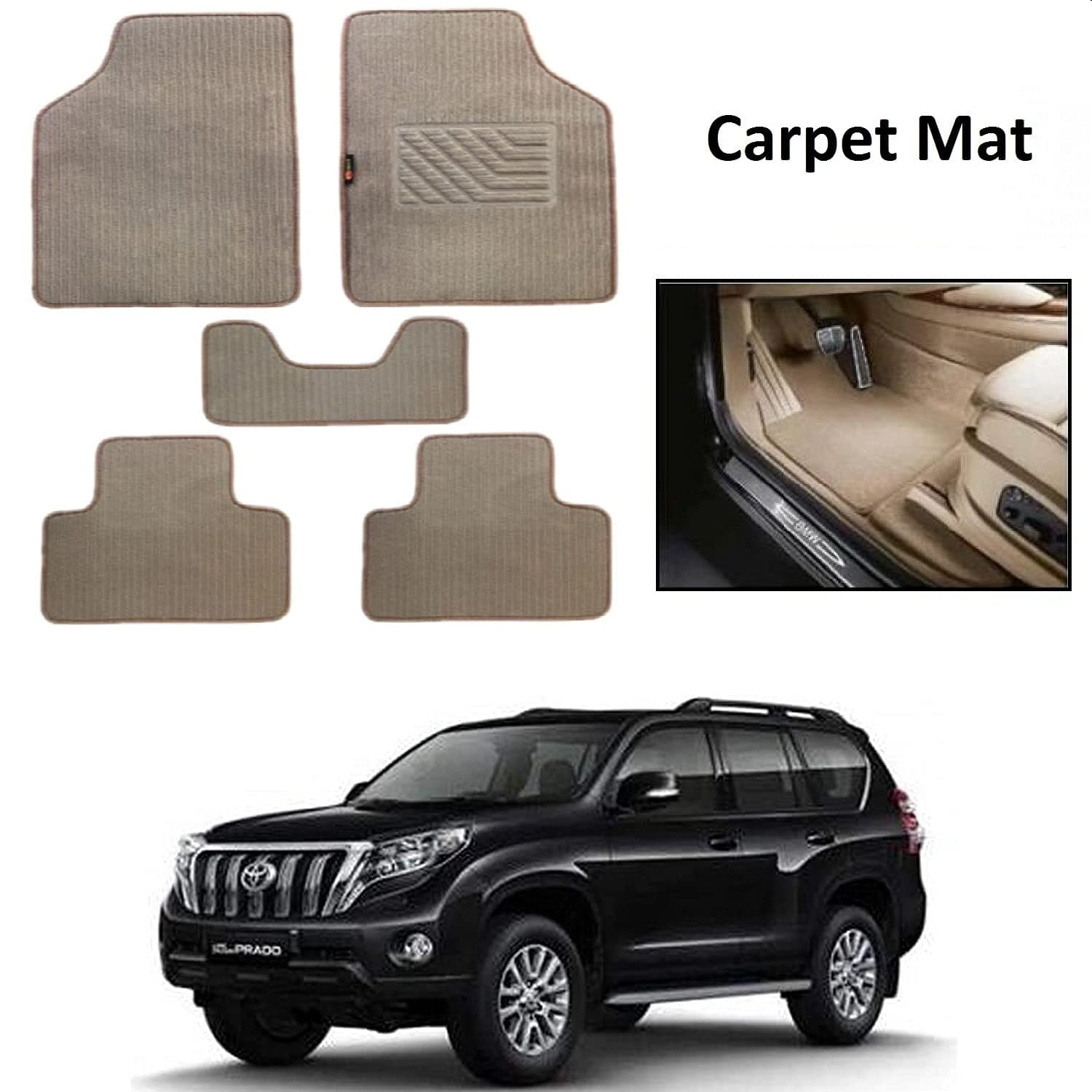 Olmeo Carpet Beige Car Foot Mat/Car Floor Mat Set of 5 for Toyota Land Cruiser Prado