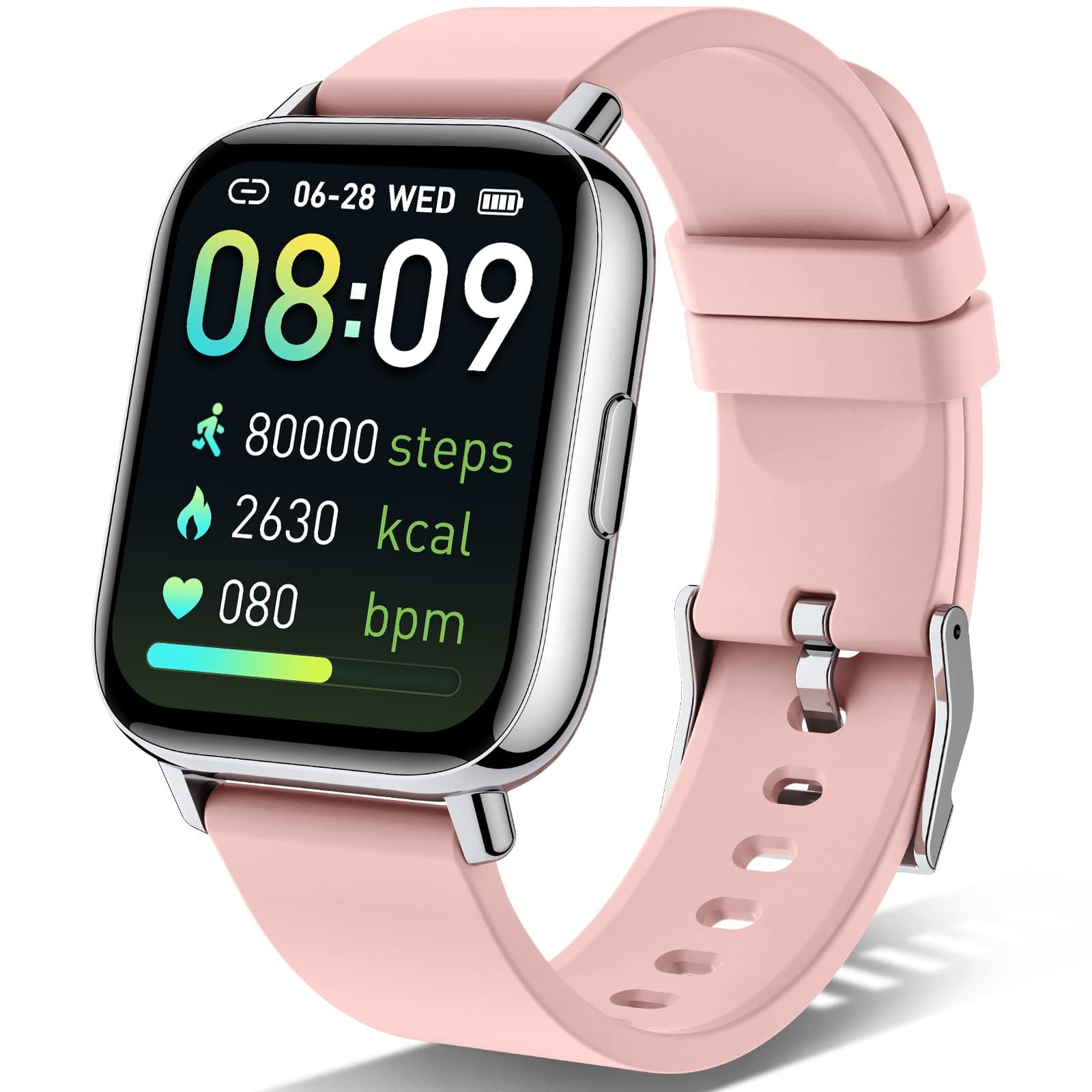 MuGo Smart Watch for Women, Fitness Tracker 1.69" Touch Screen Smartwatch, Pedometer with Heart Rate and Sleep Monitor, IP67 Waterproof Fit Smartwatches, Activity Tracker Watch Pink