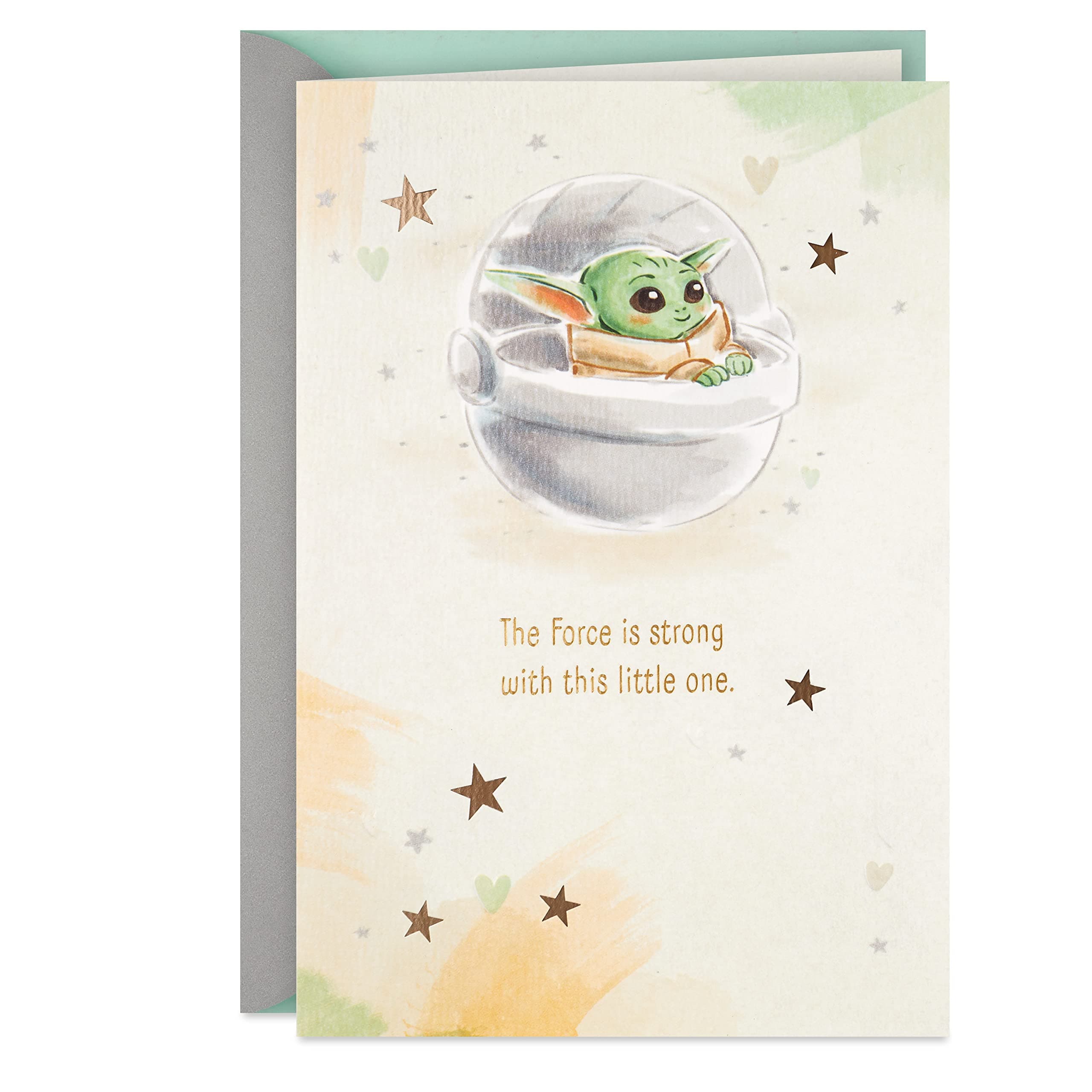 Star Wars Baby Shower Card for New Parents (Baby Yoda, Force is Strong) Welcome New Baby, Congratulations, Gender Reveal, May the 4th