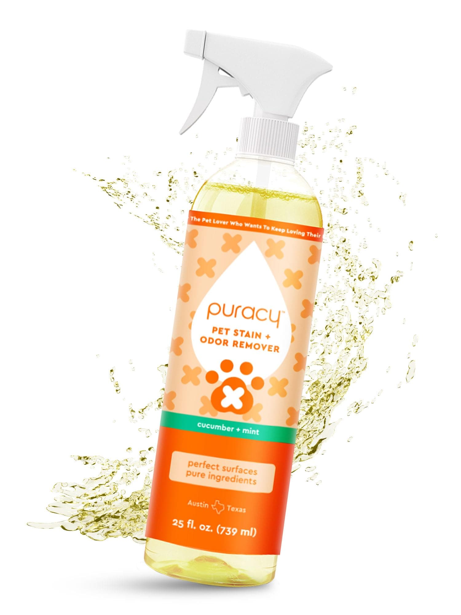Puracy Natural Pet Stain & Odor Remover, Professional Strength, Enzyme-Powered for Dog & Cat Accidents, 25 Ounce