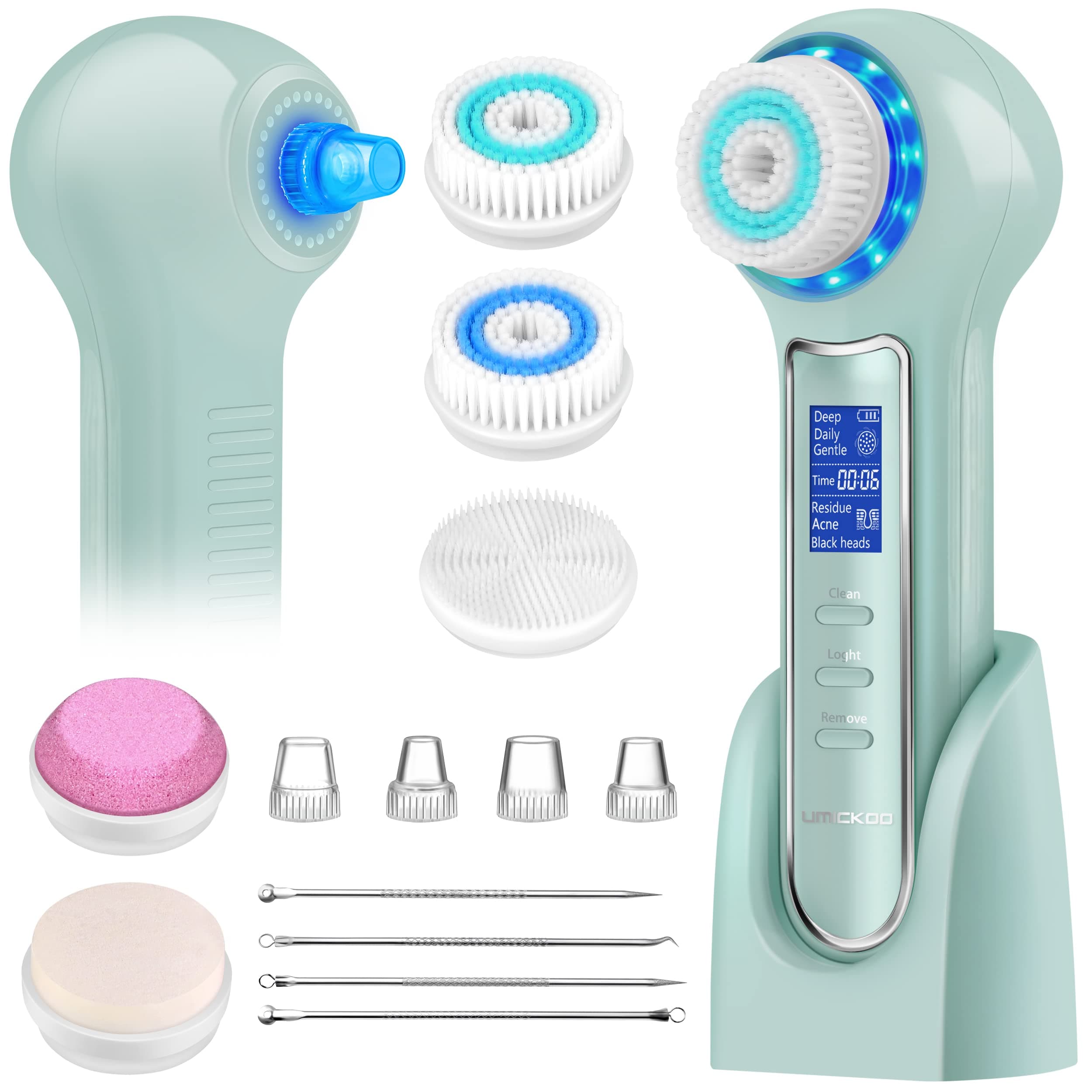 Face Scrubber Exfoliator,Facial Cleansing Brush Waterproof with LCD Screen,Blackhead Remover Vacuum with 5 Brush Heads,Face Spin Brush for Exfoliating, Massaging and Deep Pore Cleansing