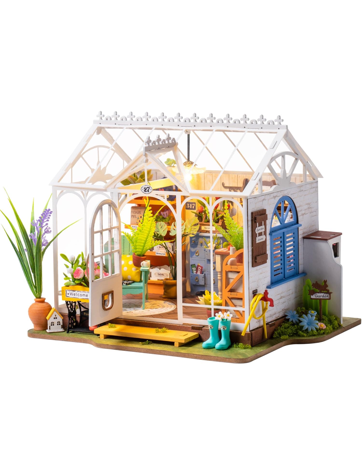 rowood ROKR DIY Miniature House Kit,Mini Dollhouse KIt,Mayberry Street Craft Model Kits for Adults with LED,Birthday Gift/Home Decor for Family Friends-Dreamy Garden House