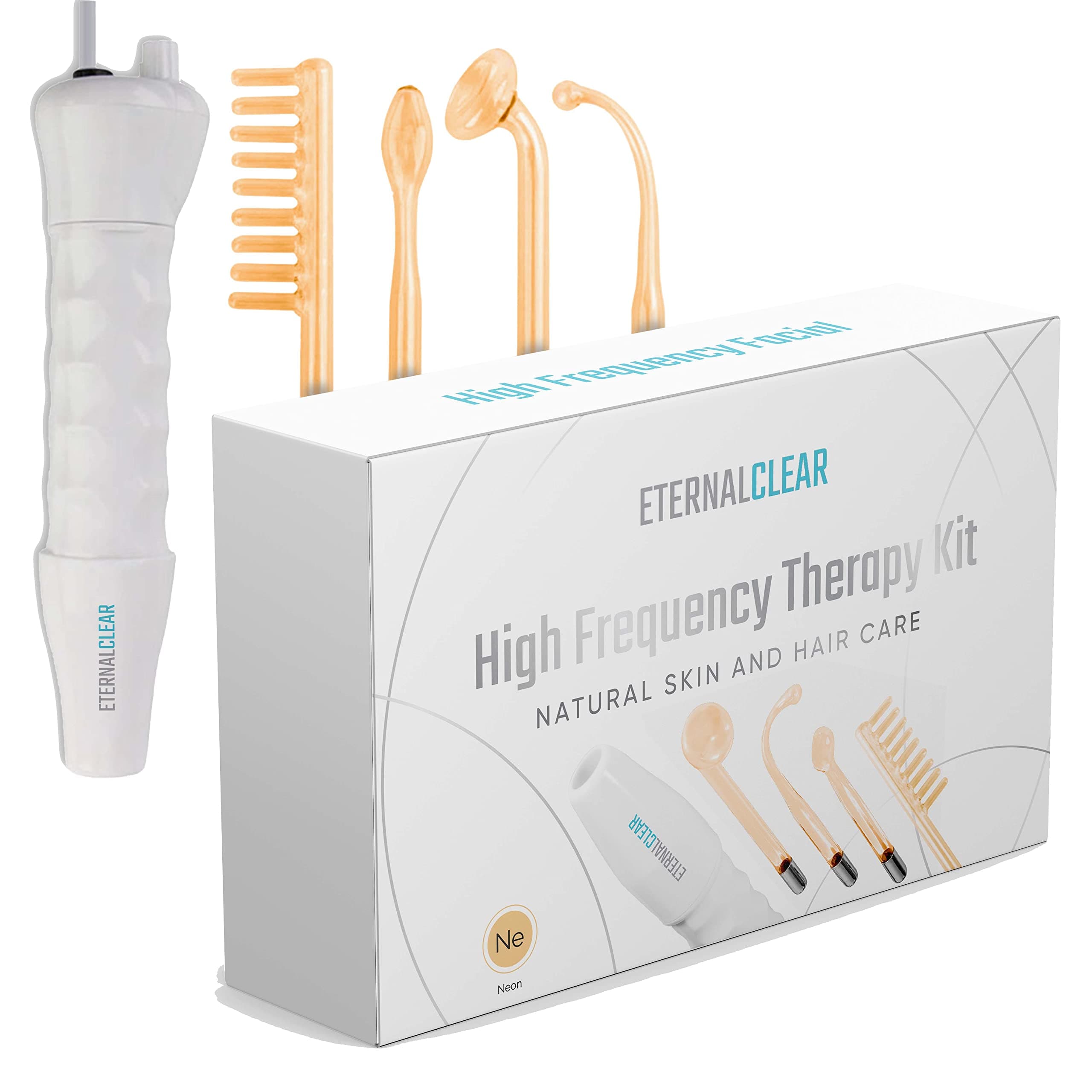 Eternal Clear High Frequency Facial Machine | Skin Therapy Wand w/ Neon | Portable Handheld High Frequency Facial Wand | with 4 Neon Powered Glass Tubes for Skin and Scalp