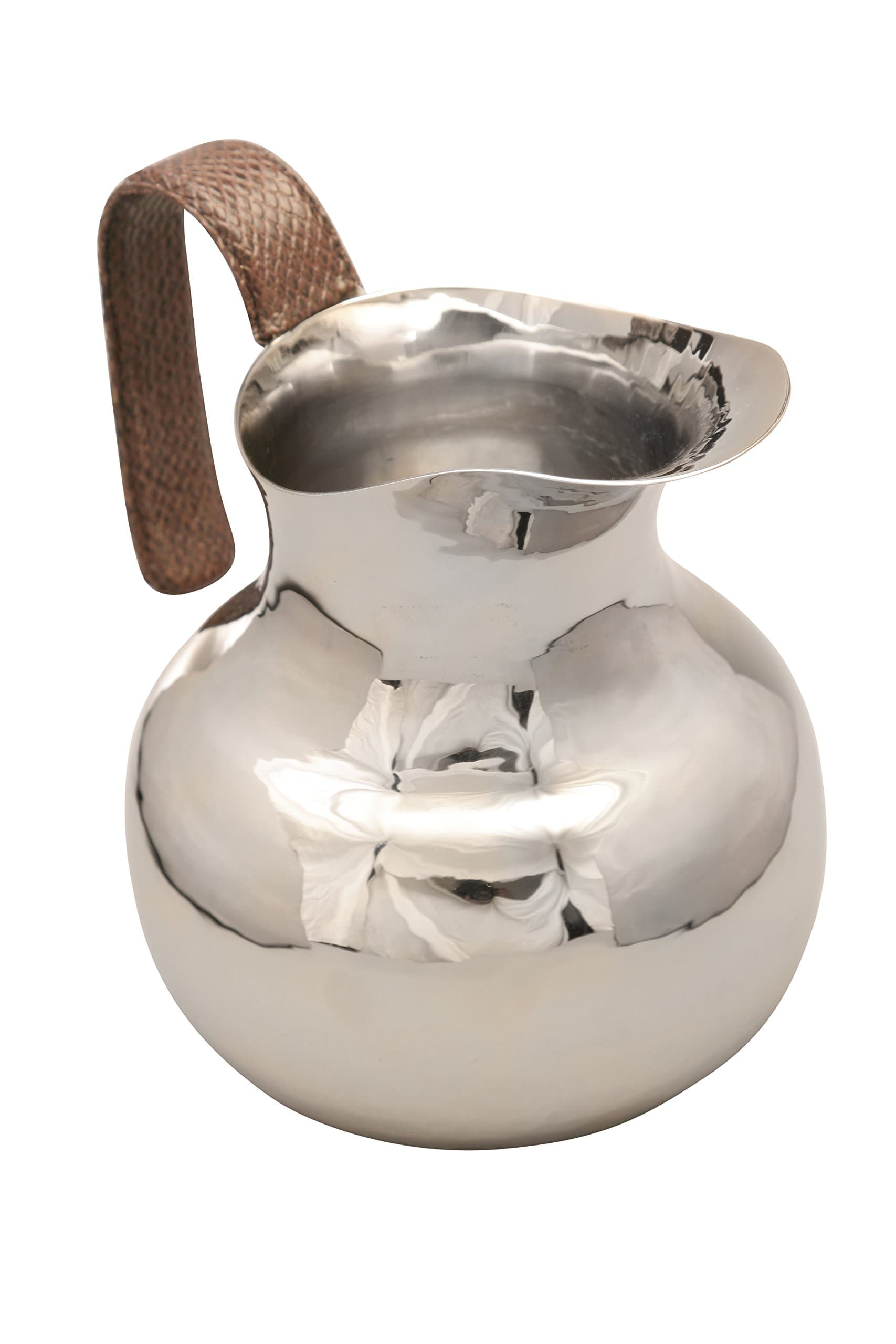GAC Classic Silver Milk Pitcher with Wide Spout, Bell Pitcher with Genuine Leather Handle Perfect Serving Pitcher for Milk, Coffee, Cappuccino, and Cream 60oz