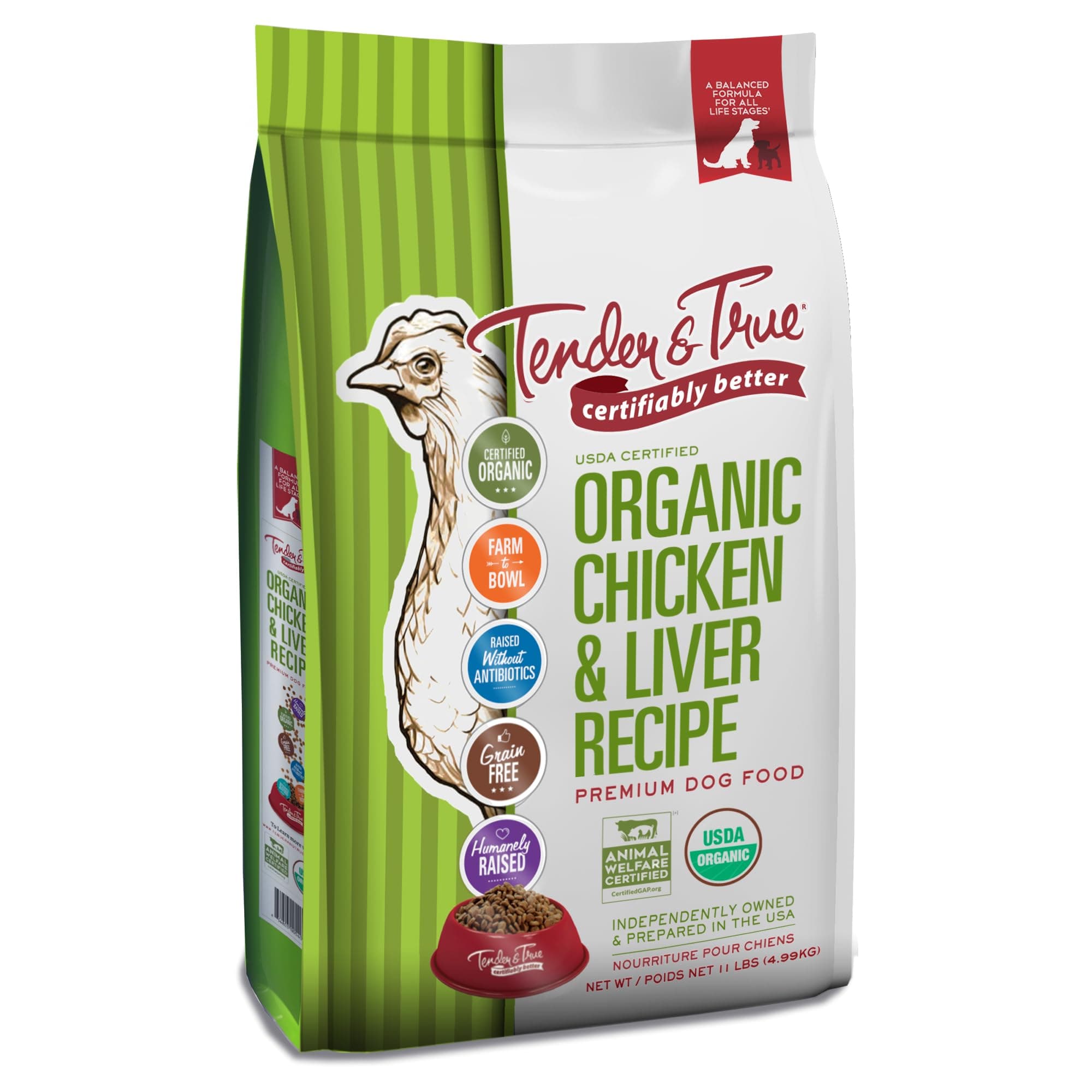 Tender & True Organic Chicken & Liver Recipe Dog Food, 11 lb