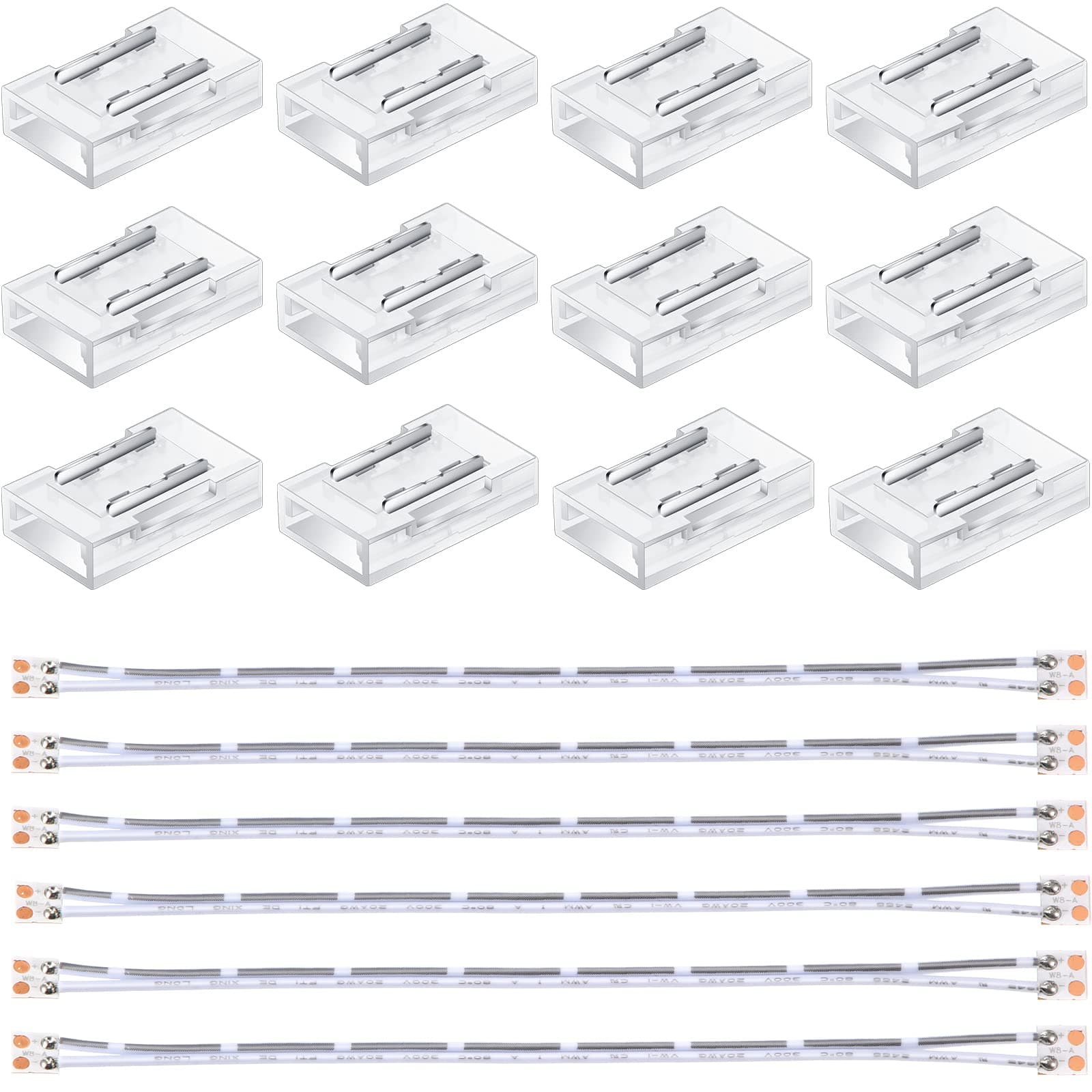 Flutesan 18 Pieces Cob LED Light Strip Connector 8 mm 2 Pin LED Kit,Transparent LED Wire Connector Middle Gapless Splicer Cob LED Strip with Extension Wires for DIY LED Strip Lighting Project