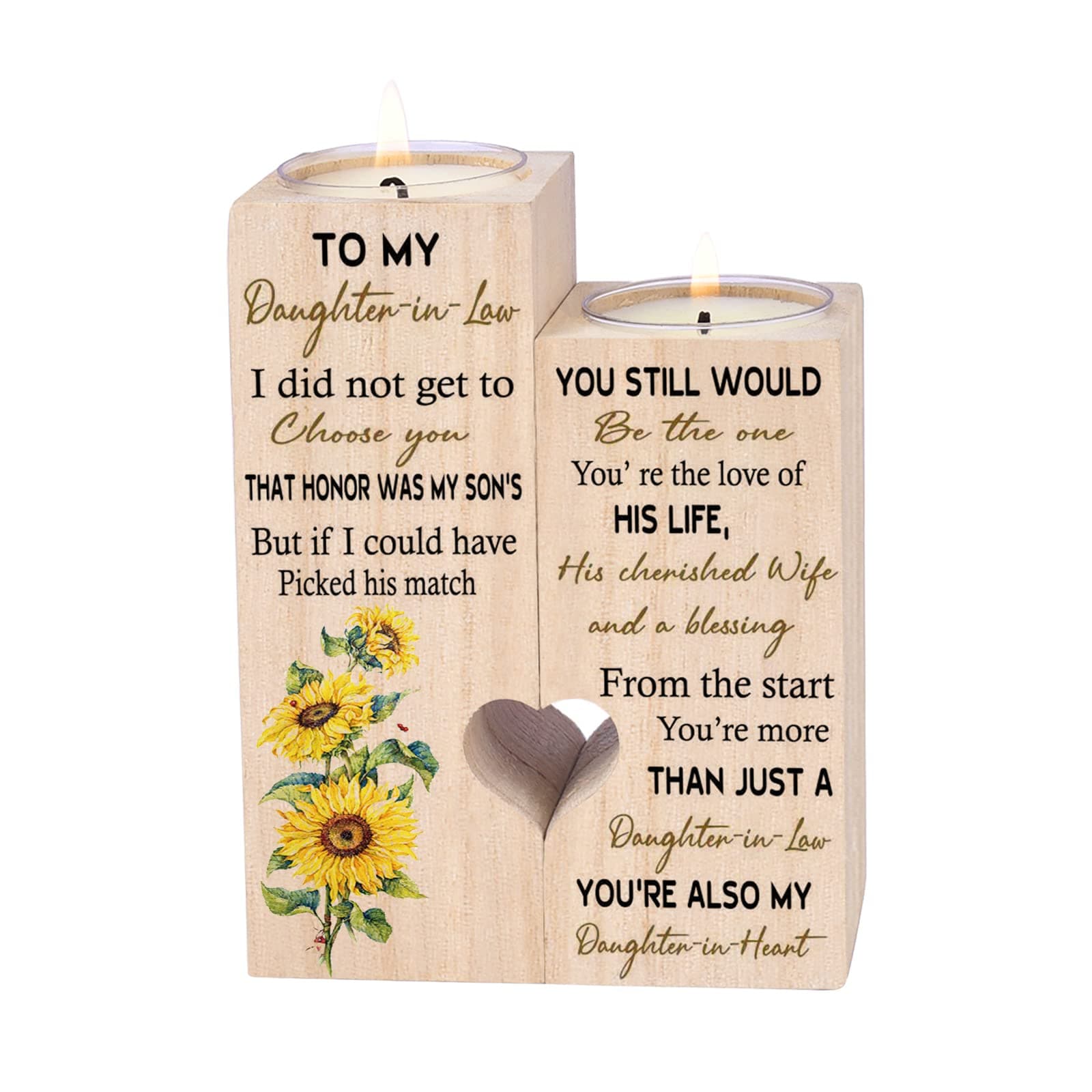 to My Daughter-in-Law from The Start You're More Than JUST A Daughter-in-Law You're Also My Daughter-in-Heart Personalized Wooden Candle Holder for Couple Birthday Candle Decoration