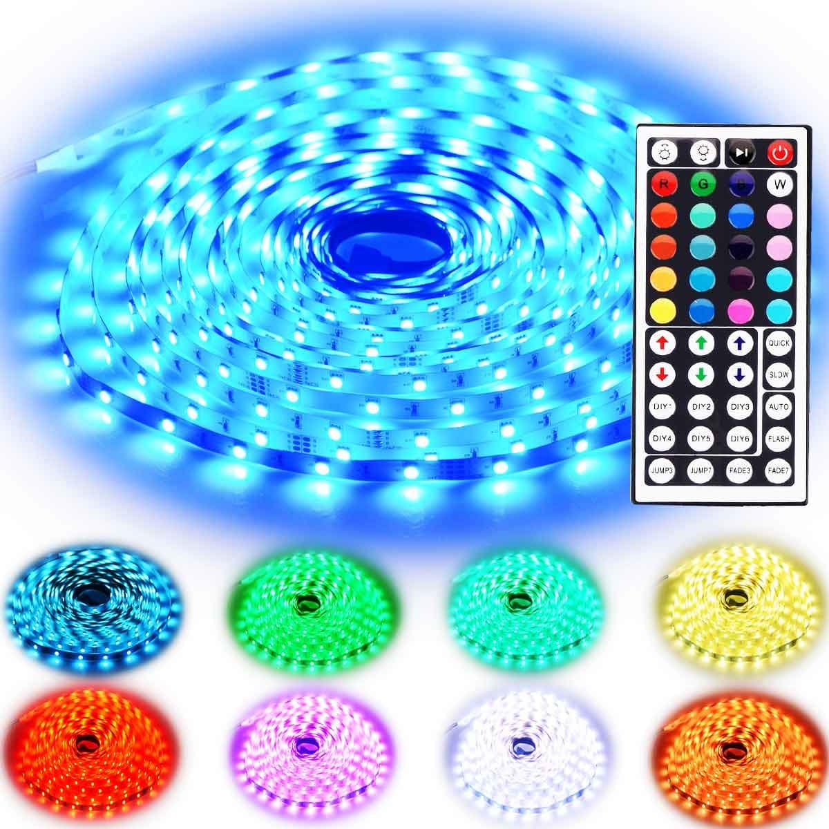 33ft LED Strip Lights (300LEDs) High Density - 24V Super Bright LED Lights for Bedroom with Remote, RGB 5050 Color Changing Strip Lighting, Flexible, Cuttable, Dimmable