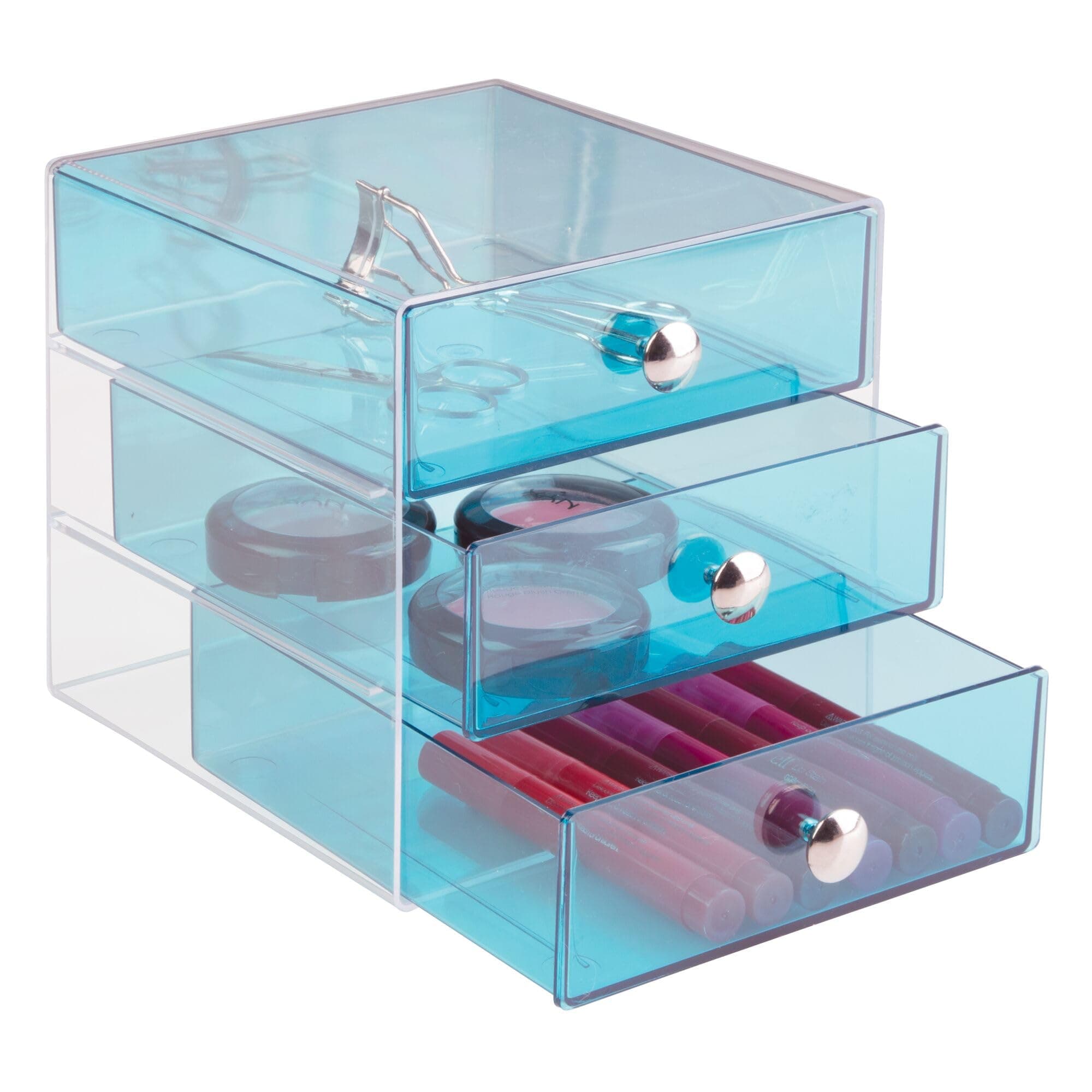 Idesign Bpa-Free Plastic 3-Drawer Vanity Organizer - 6.5" X 6.5", Aqua