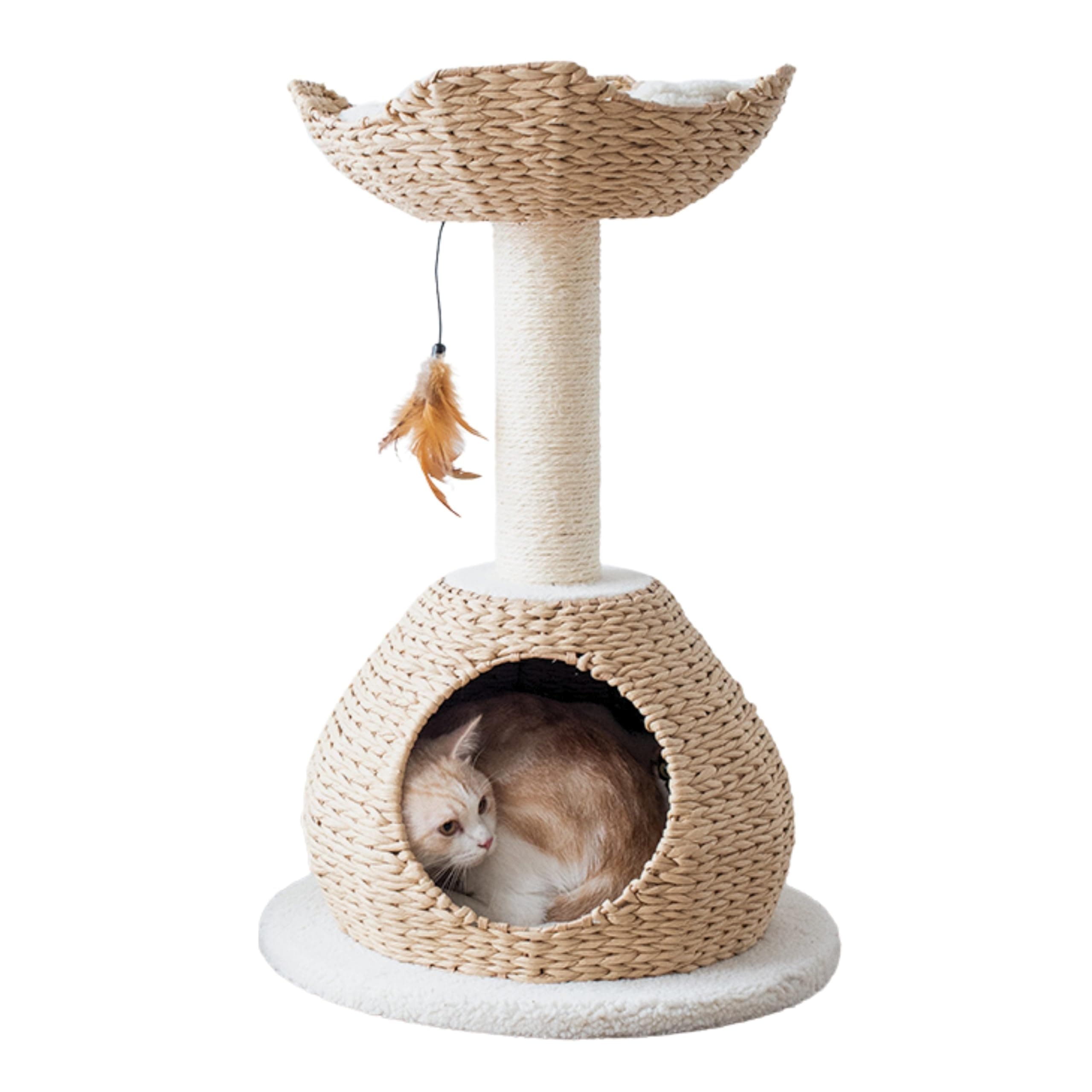 PetPalsLuxuriöser handgefertigter Boho Chic Katzenbaumturm - Nachhaltiges Design - Perfekt für kleine Rassen - Moderne Katzenmöbel mit Bett und Kratzpfosten