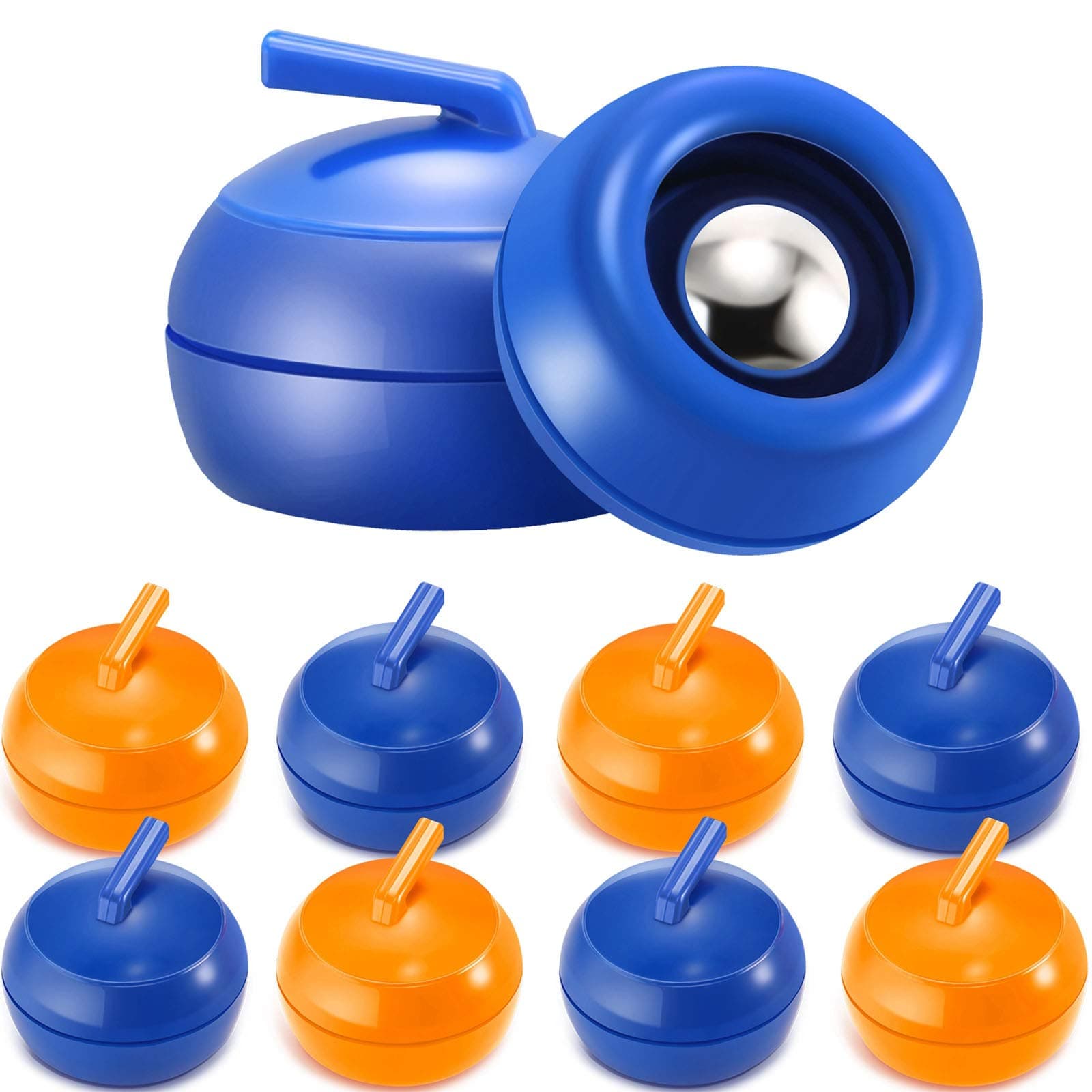 8 Pieces Mini Shuffleboard Pucks Tabletop Curling Game Pucks Replacement Shuffleboard Rollers Sliding Bead Games for Adults (Blue, Orange)