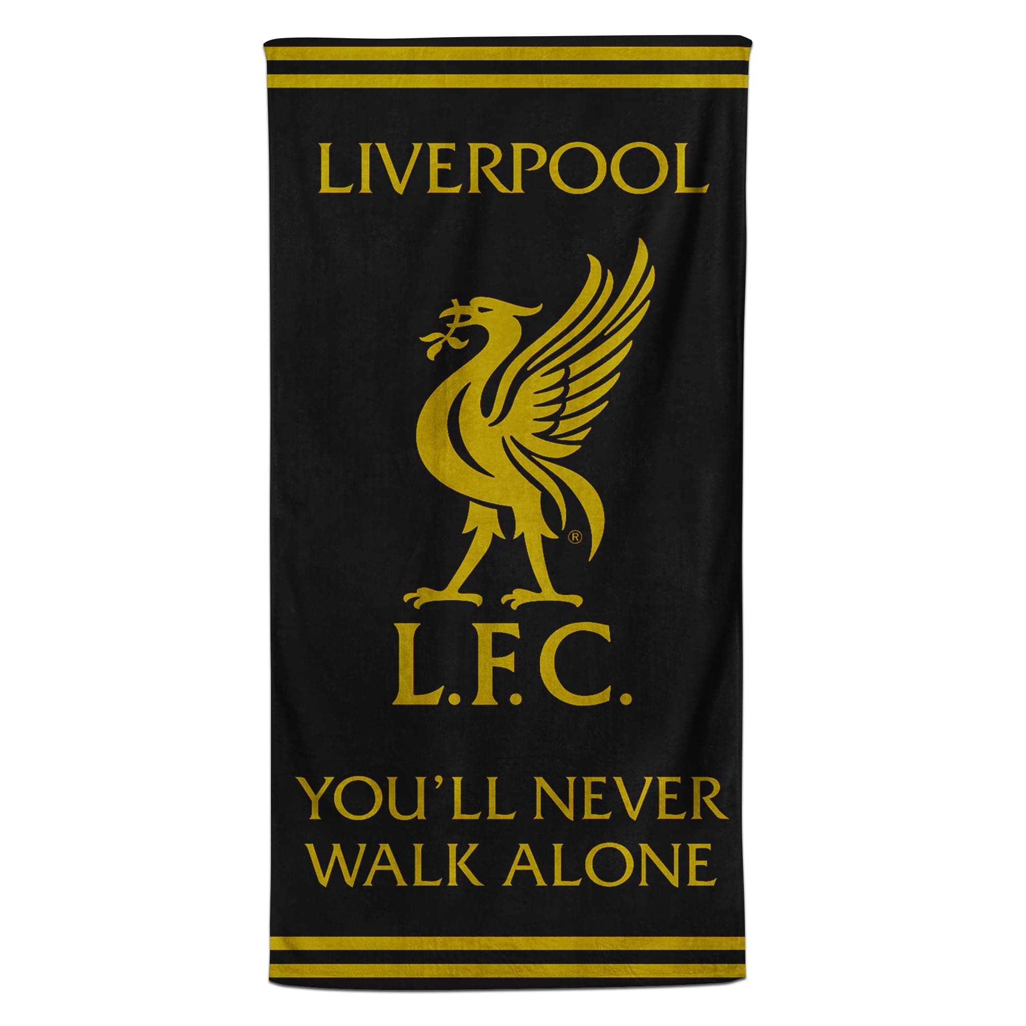 Liverpool Football Crest Beach Towel 100% Cotton LFC Bath Swim Towel Liverpool Gift for Teens Men Kids 70 x 140 cm (Black & Gold)