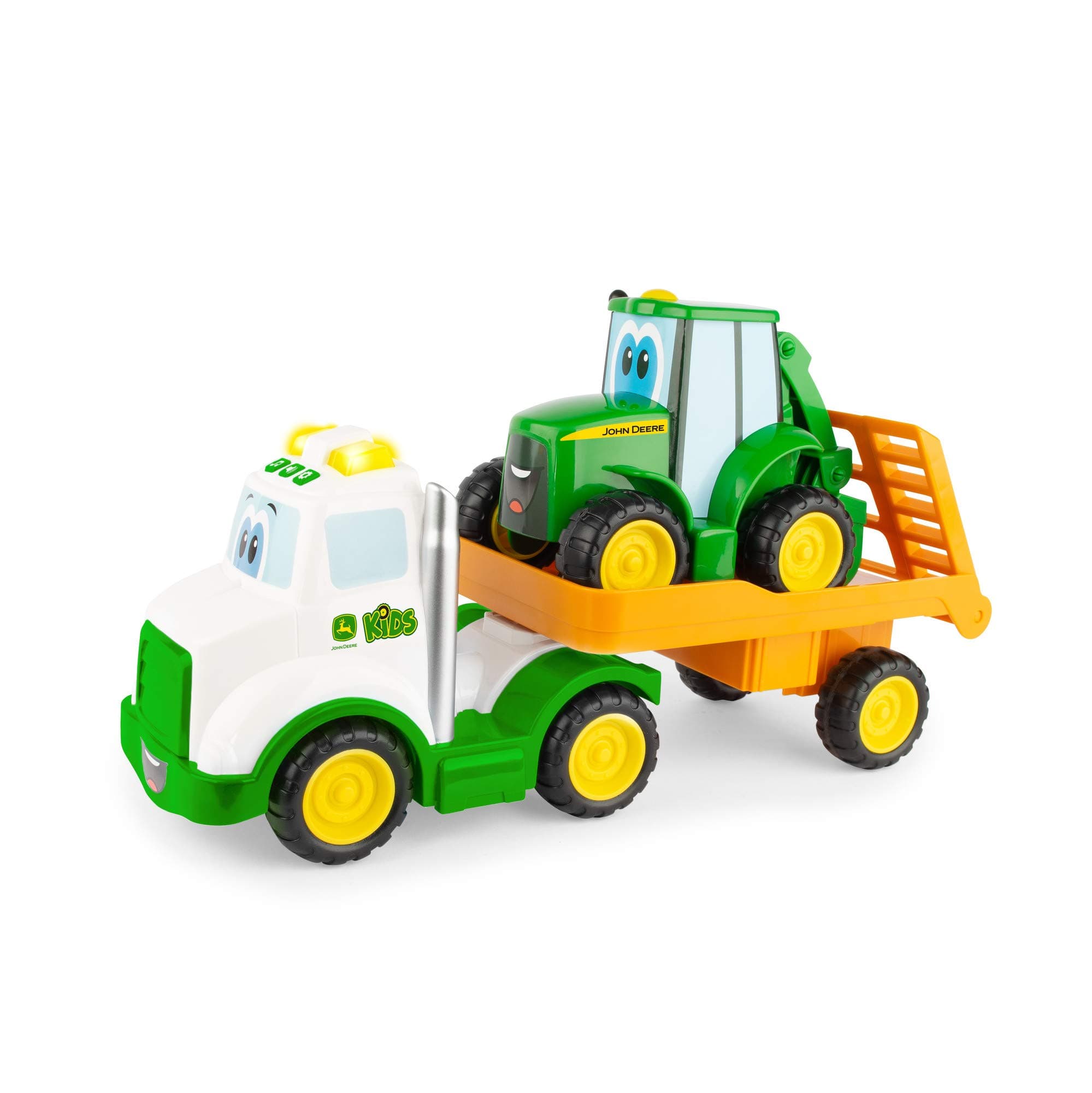 TOMY John Deere Lights & Sounds Farmin' Friends Hauling Set - Includes Toy Truck and Backhoe Tractor Toy for Indoor and Outdoor Play - Preschool Toys Ages 18 Months and Up