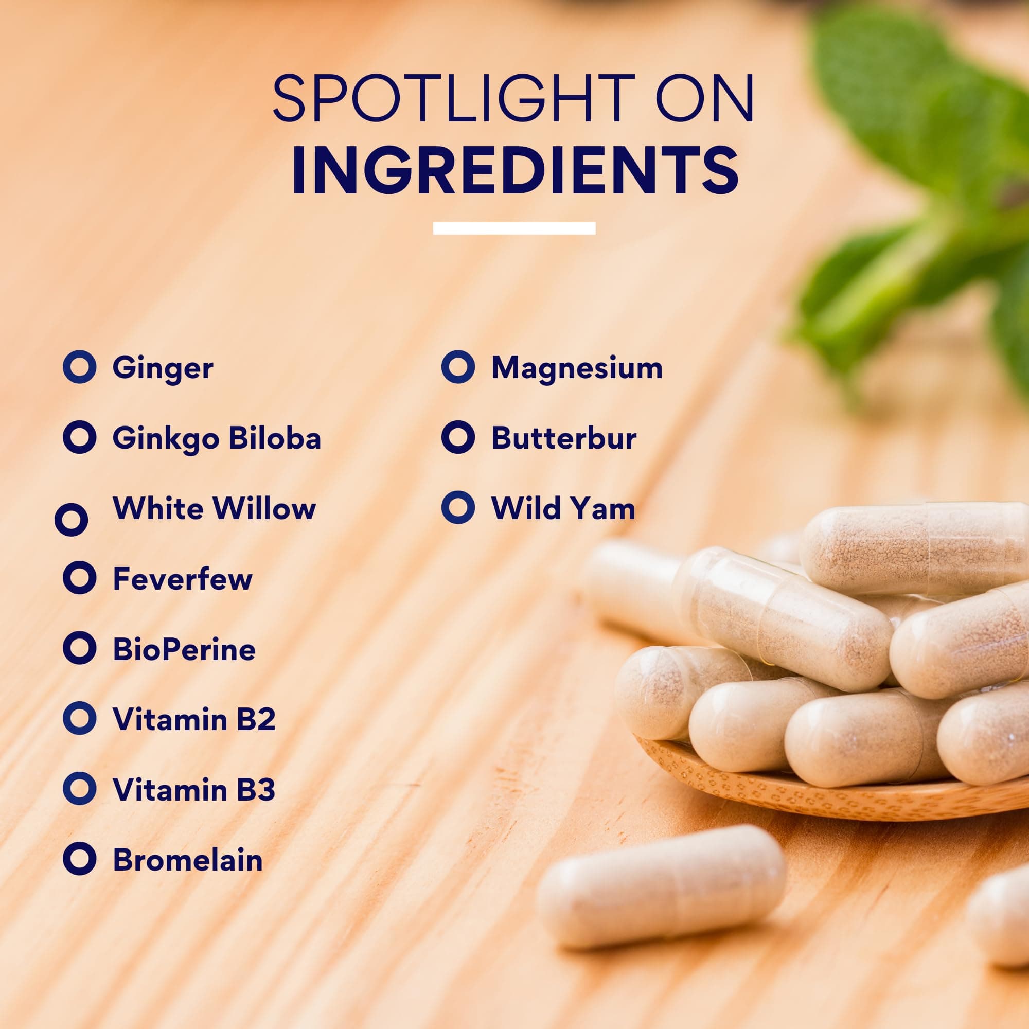 Research Verified Migraine Relief - Dual Action Supplement - Reduce Severity and Duration, Balance Hormones - with Ginger and Ginko Biloba - 60 Capsules Per Bottle - 3 Month Supply