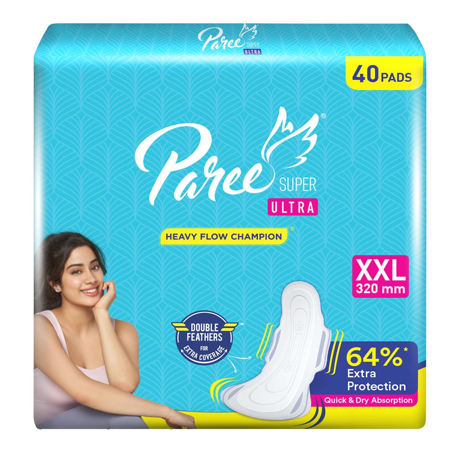 Paree Super Ultra XXL 40 Pads|Wonder Gel for Quick Absorption | Upto 100% Leakage Control with 4 Wings Protection | Wetness Free Dry Comfort | Heavy Flow Champion Sanitary Pads for Women
