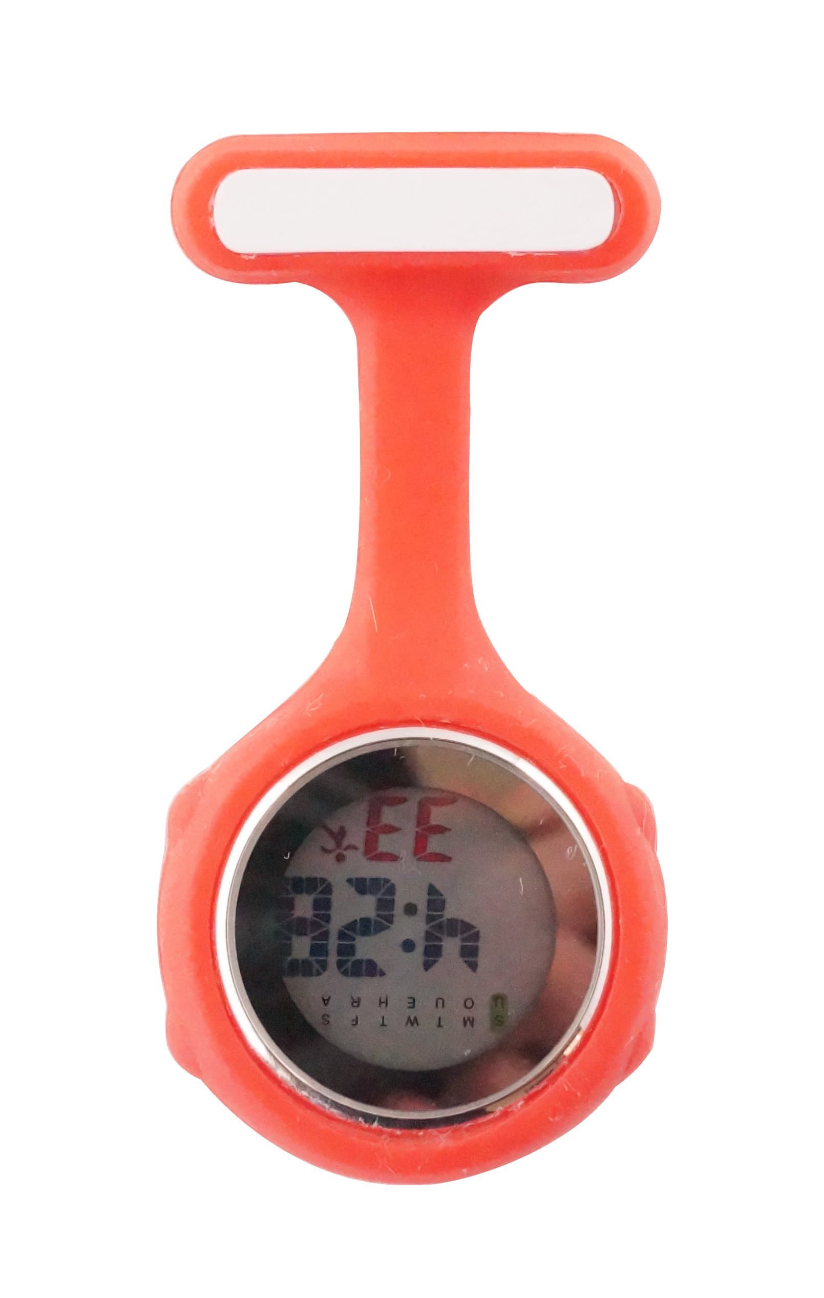 Ellemka JCM-330 FOB Nurse Clip Watch Digital Multi-Functional Quartz Silicone Backlight Brooch Pin Tunic Pendant Paramedic Doctor Nursing Medical Hospital Watches Red Colour