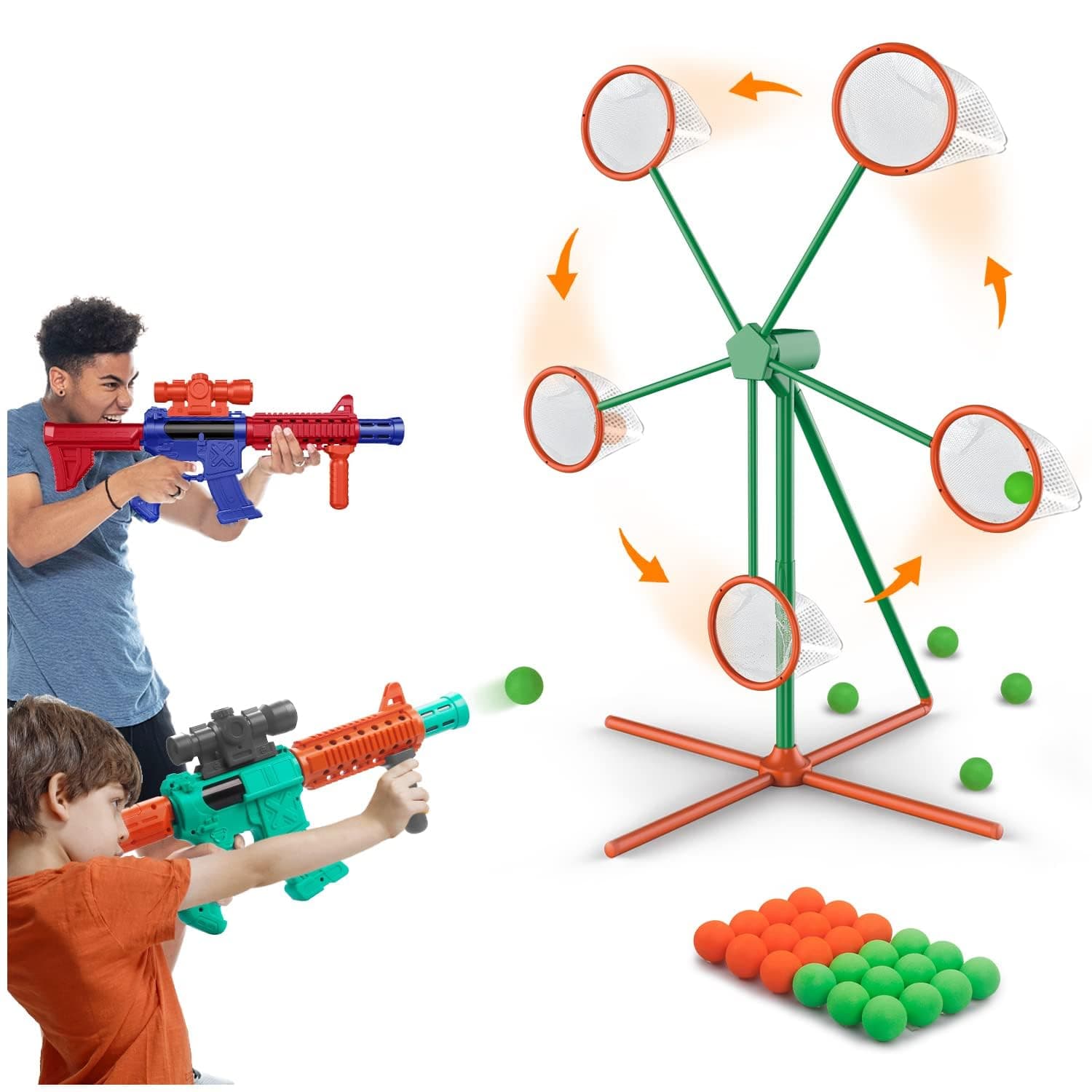 ORCHID M®Shooting Games Toys for Age 5-6 7 8 9 10 + Year Old Boys, Kids Toy Sports & Outdoor Game with Moving Shooting Target & 2 Popper Air Toy Guns & 24 Foam Balls, Gifts for Boys and Girls