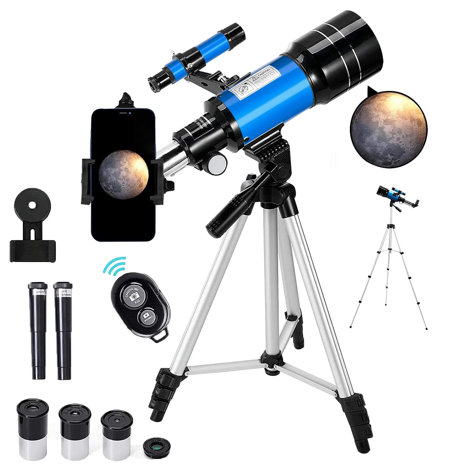 Telescope for Kids &Adults &Beginners,70mm Aperture 300mm AZ Mount with Adjustable Tripod and Fully Multi-Coated Optics, Portable Astronomy Refractor Telescope