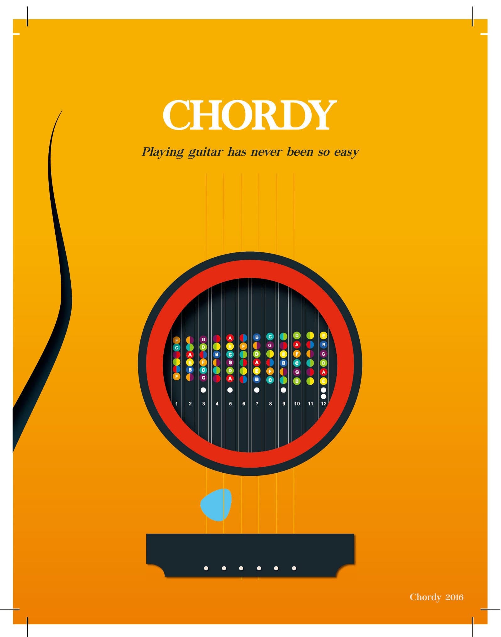 Chordy – Color coded guitar fret stickers. Guitar chord stickers for beginners & advanced. Enables you to learn guitar chords and music theory. Fret stickers which are waterproof and oil proof.