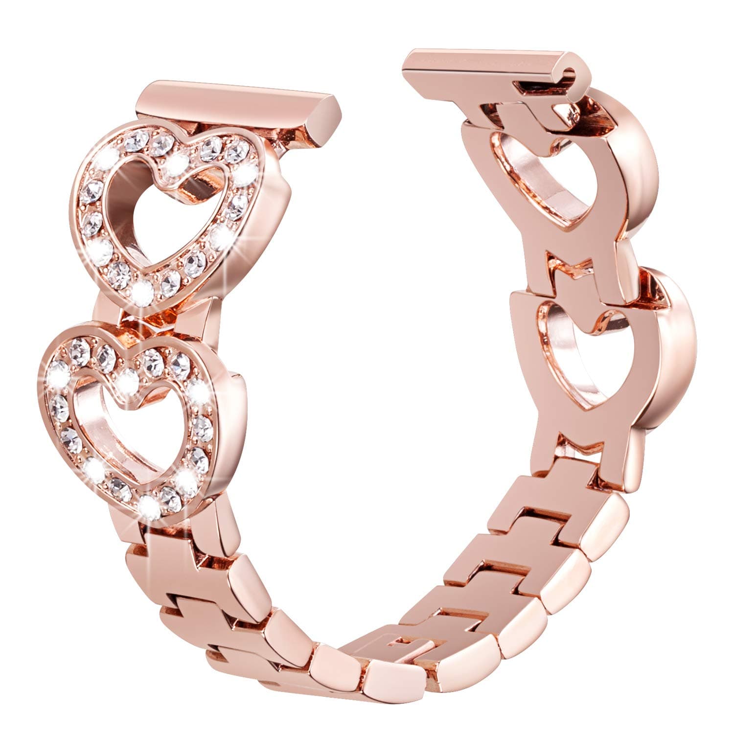 Bling Metal Bands Compatible with Samsung Galaxy Watch 7 FE 6 5 4 40mm 44mm,Galaxy Watch 5 Pro Band 45mm/Watch 6 4 Classic Band 42mm 46mm 43mm 47mm/Active 2, 20mm Stainless Steel Rhinestone Heart Band for Women (Rose)