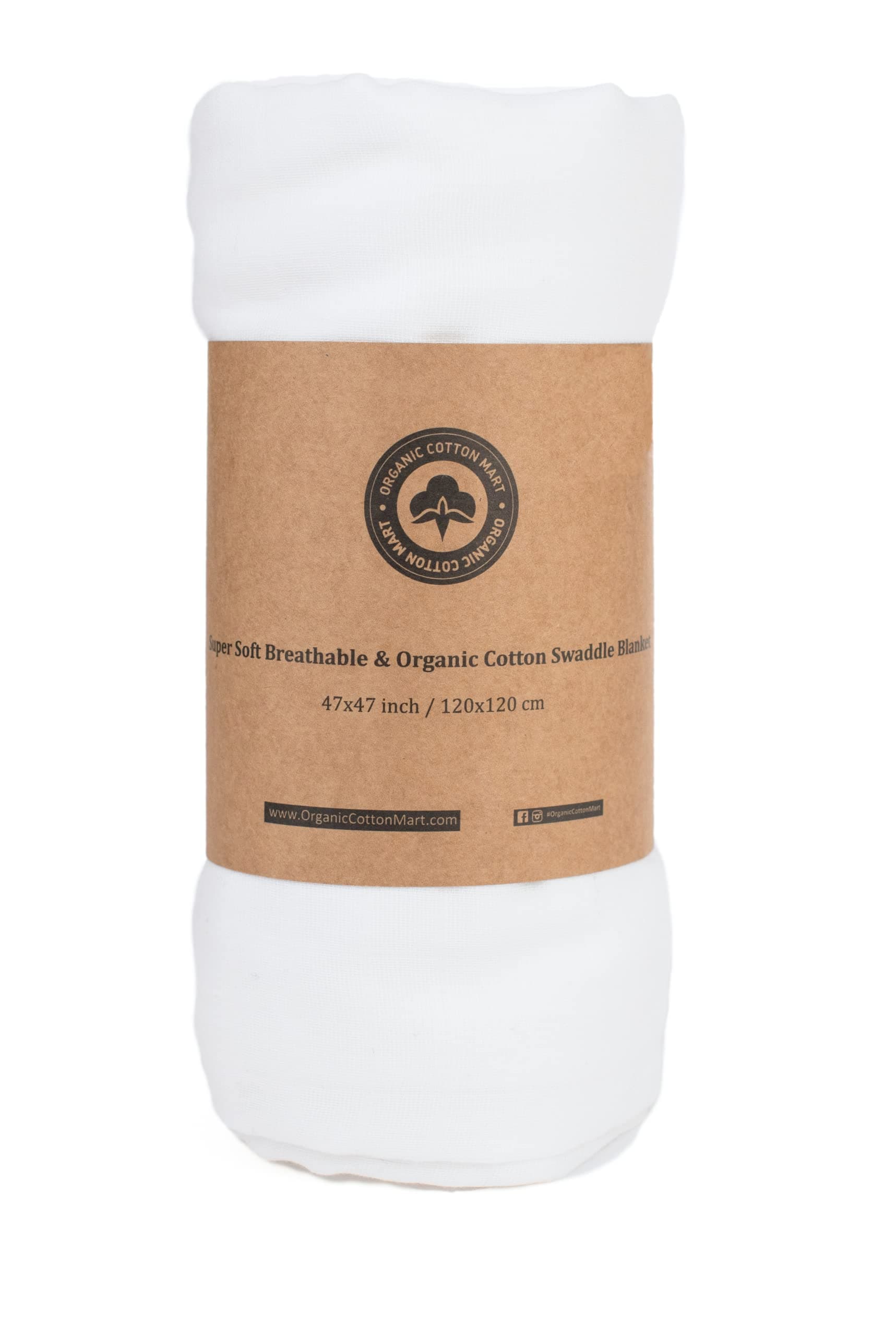 Organic Cotton Mart White Swaddle Blanket for Newborn - White Muslin Swaddle Blanket - Newborn Baby Gauze Swaddling Blanket - 100% Certified - 47”x47” (1 Swaddle)