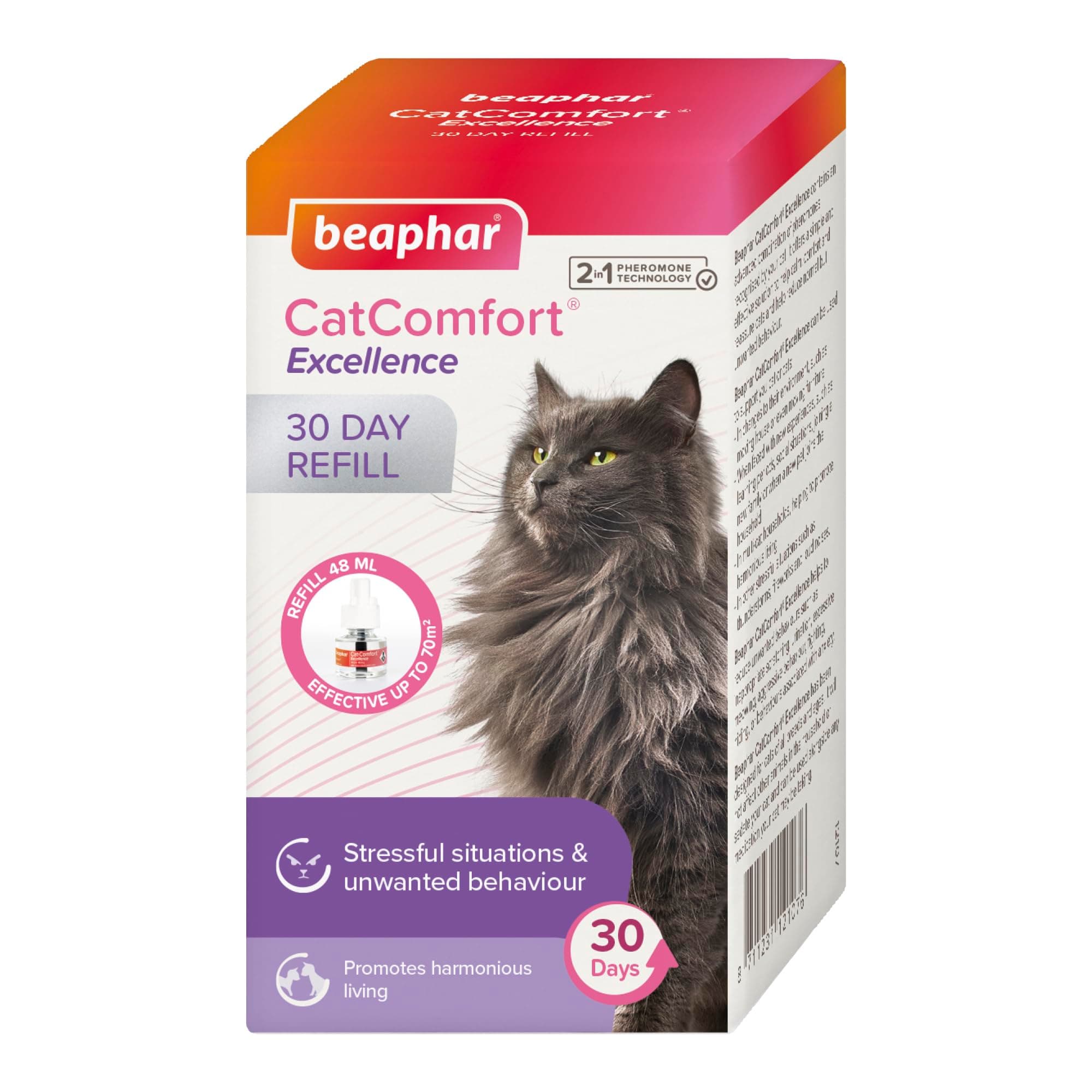 CatComfort® Excellence 30 Day Refill – Pheromone Calming for Cats - Reduces Stress, Anxiety & Unwanted Behaviour – Long-Lasting Stress-Relief- Lasts Up To 30 Days - Covers 70m² Area - 48ml